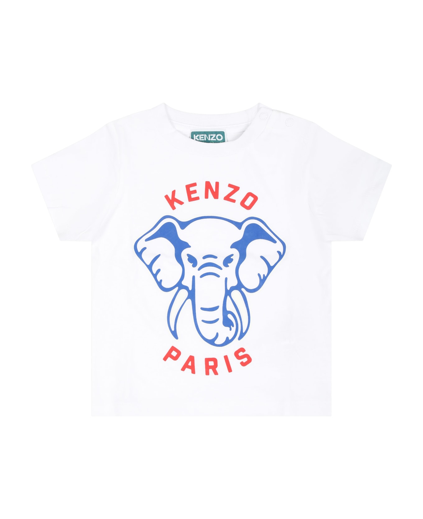 Kenzo Kids White T-shirt For Baby Boy With Elephant And Logo - White