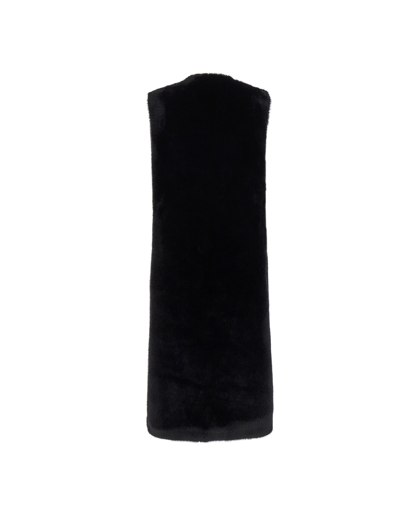 Valentini 1972 Black Sleeveless Long Crewneck Vest In Ecofur Woman - Black