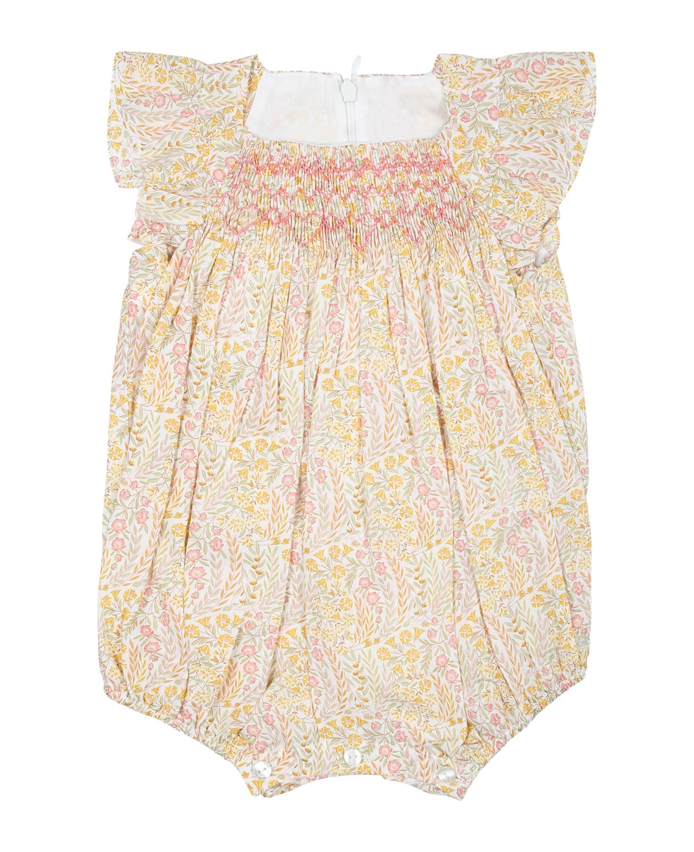 Tartine et Chocolat Ivory Romper For Baby Girl With Liberty Fabric - Ivory