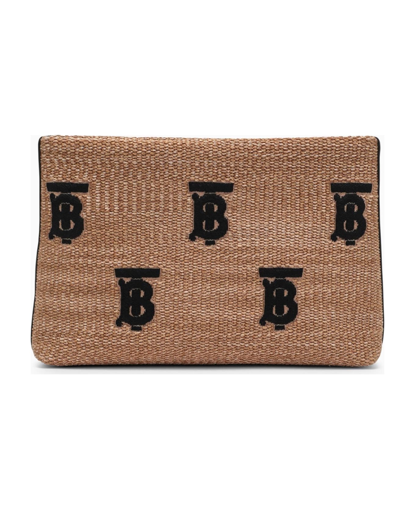 Burberry Beige Raffia Envelope With Monogram - Natural/black tb emb