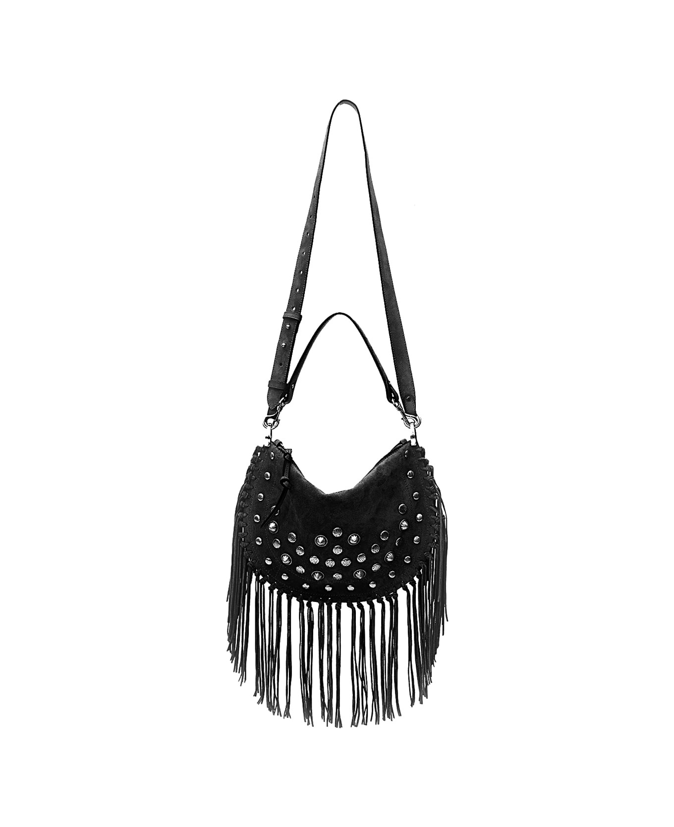 Isabel Marant 'oskan Soft' Black Bag With Stud Decorations And Fringed Edge In Suede Woman - Black