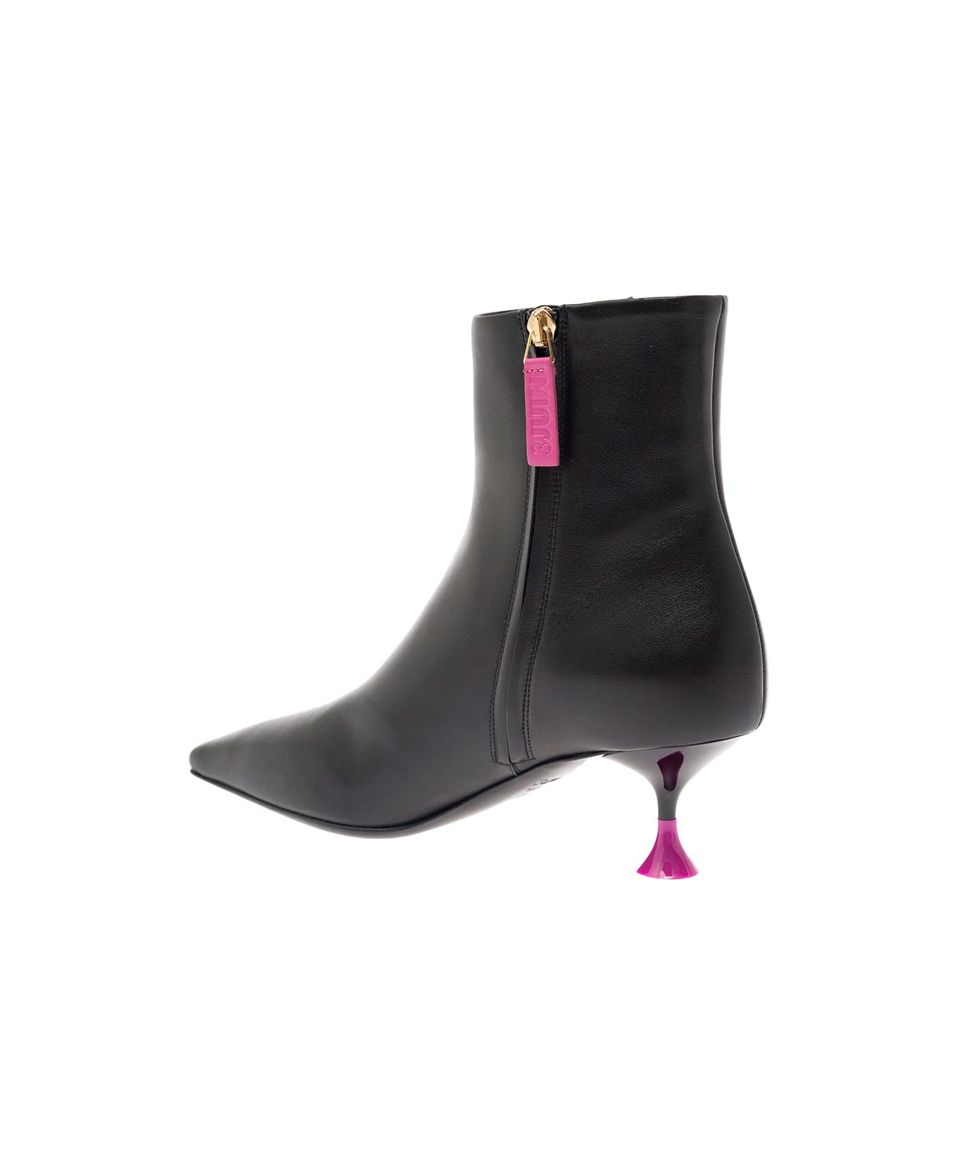 3JUIN Black Ankle Boots With Zip And Contrasting Heel In Leather Woman - Black