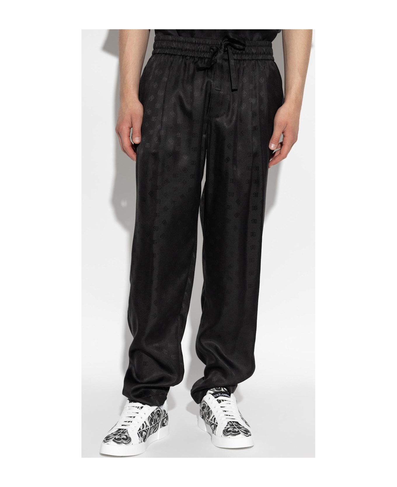 Dolce 
Gabbana Silk Trousers With Monogram - Black