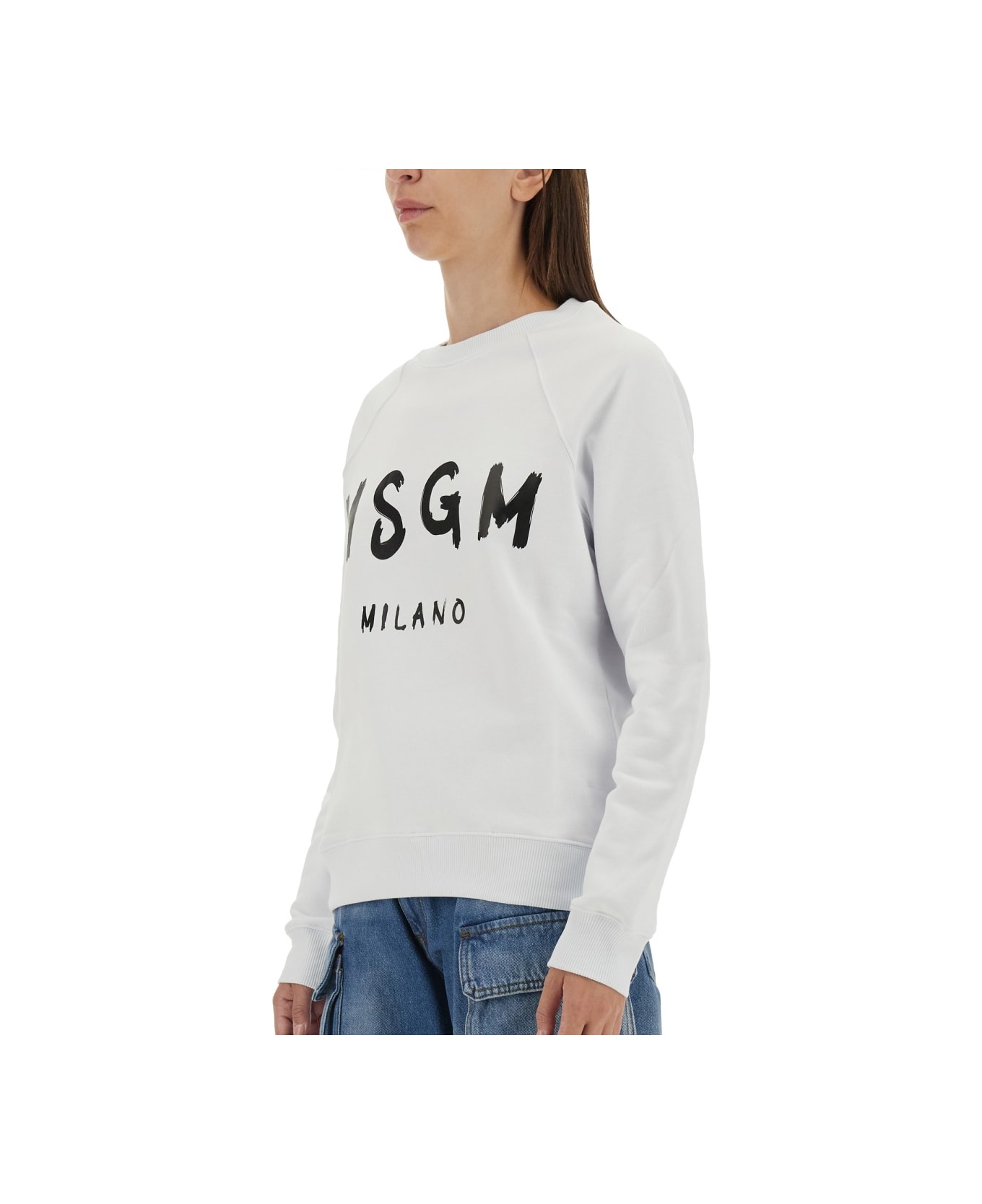 MSGM Sweatshirt With Brushed Logo Print - WHITE