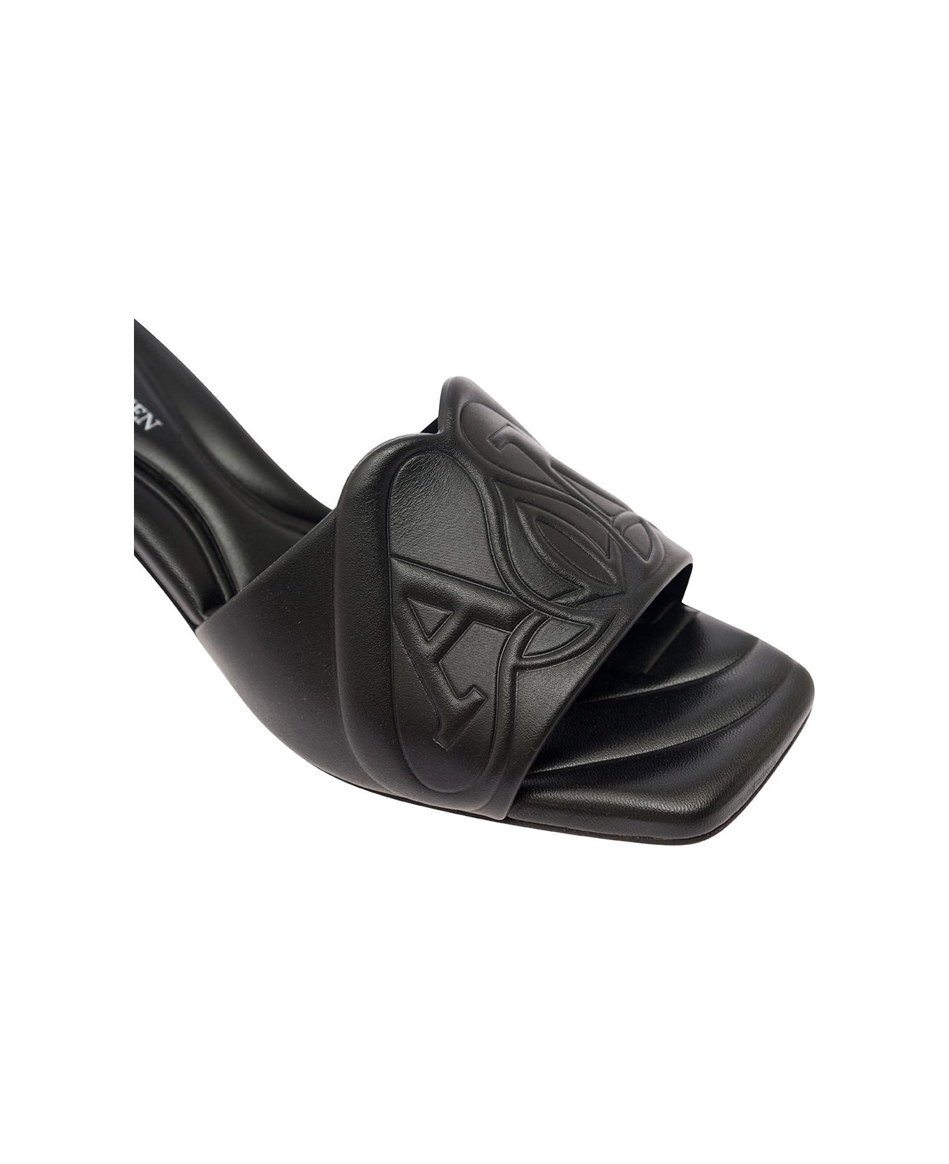 Alexander McQueen Black Slip-on Sandals With Embossed Logo In Padded Leather Woman - Black