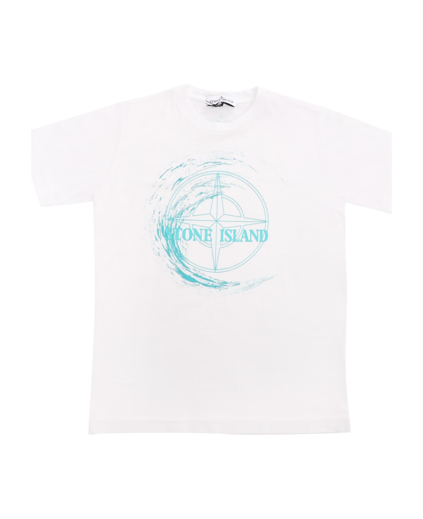 Stone Island Junior White T-shirt With Logo Prints - WHITE
