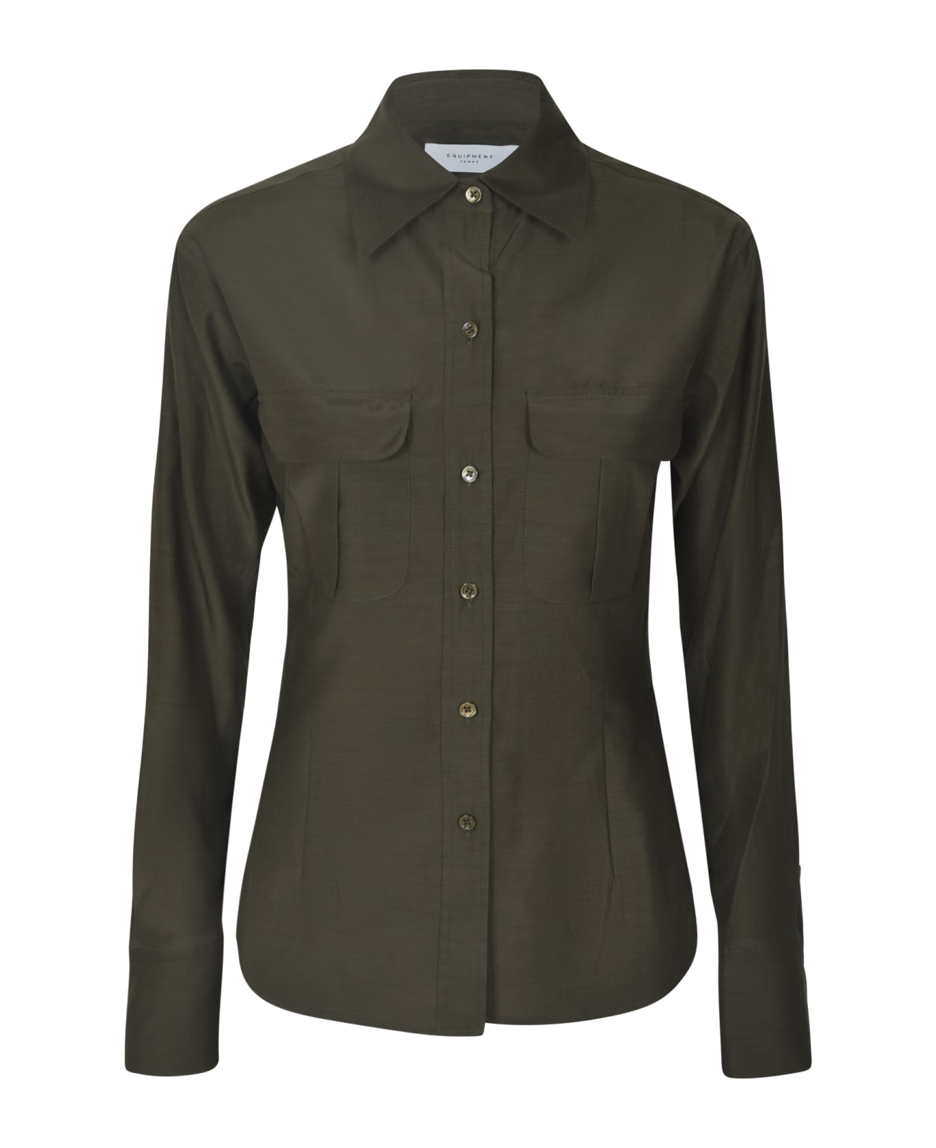 Equipment Patched Pocket Slim Fit Plain Shirt - Forest Night