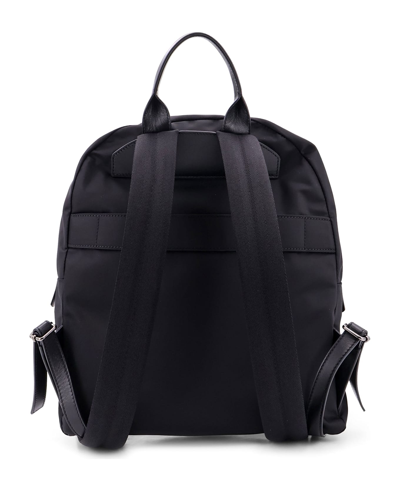 Kiton Nylon Backpack With Metal Logo On The Bottom - Black