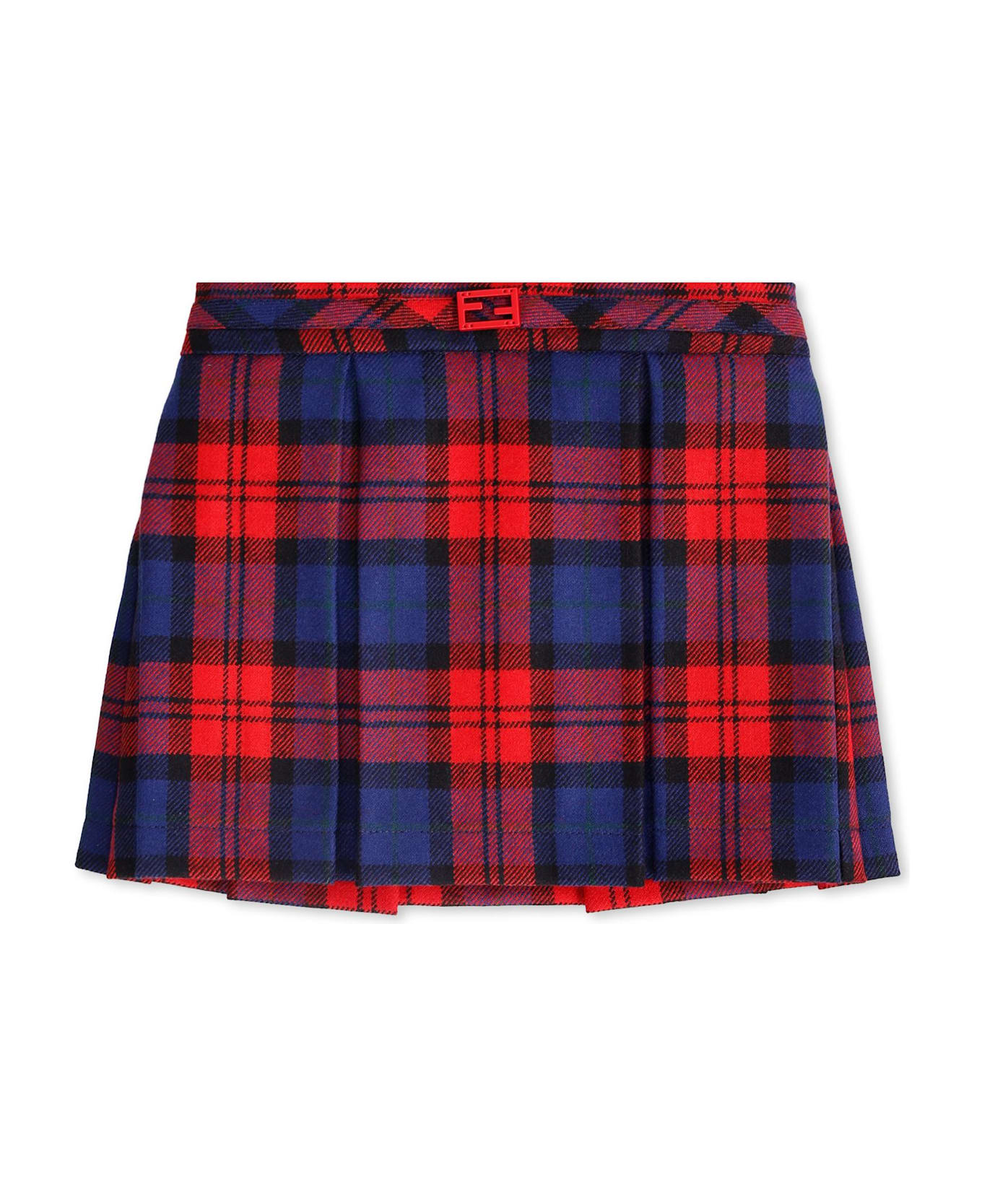 Fendi Red And Blue Checked Skirt For Baby Girl - Red