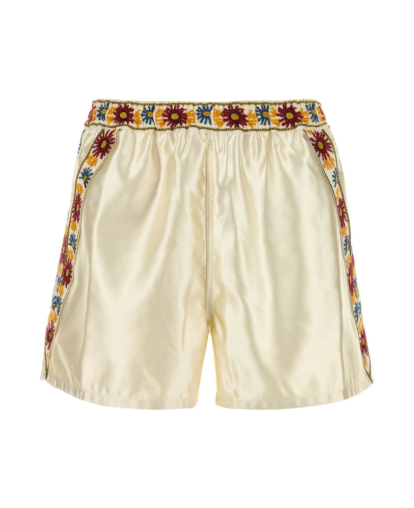 Bode Ivory Satin Candyfloss Bermuda Shorts - CREAMMULTI