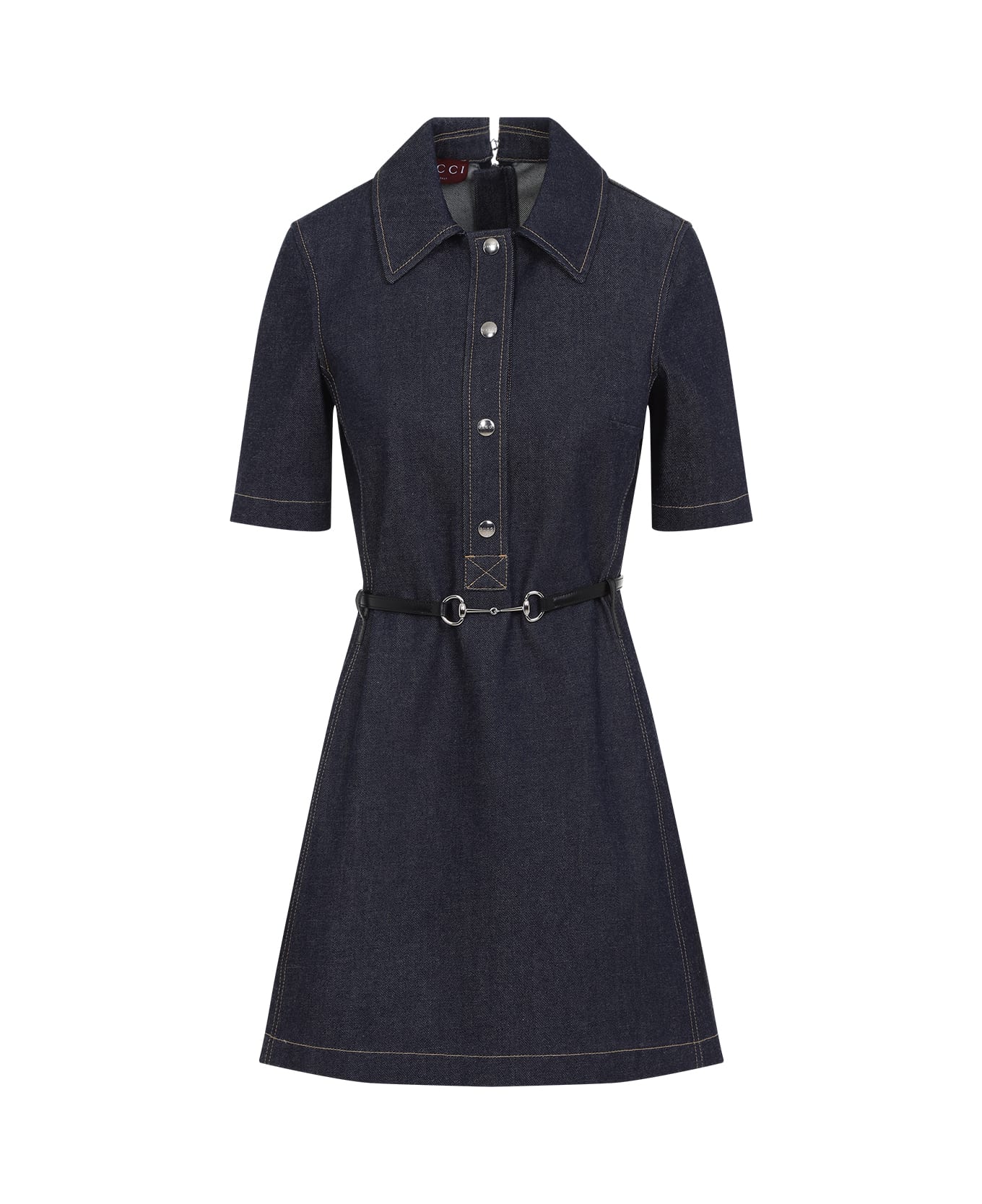 Gucci Denim Mini Dress With Horsebit - Dark Blue