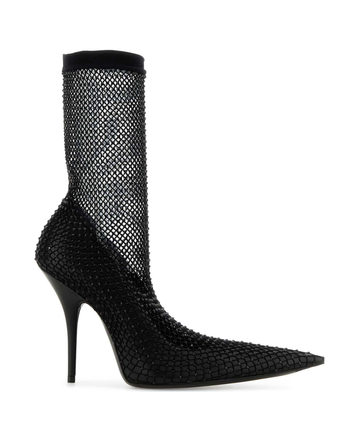 Balenciaga Black Nappa Leather And Mesh Avenue Ankle Boots - BLACKBLACK
