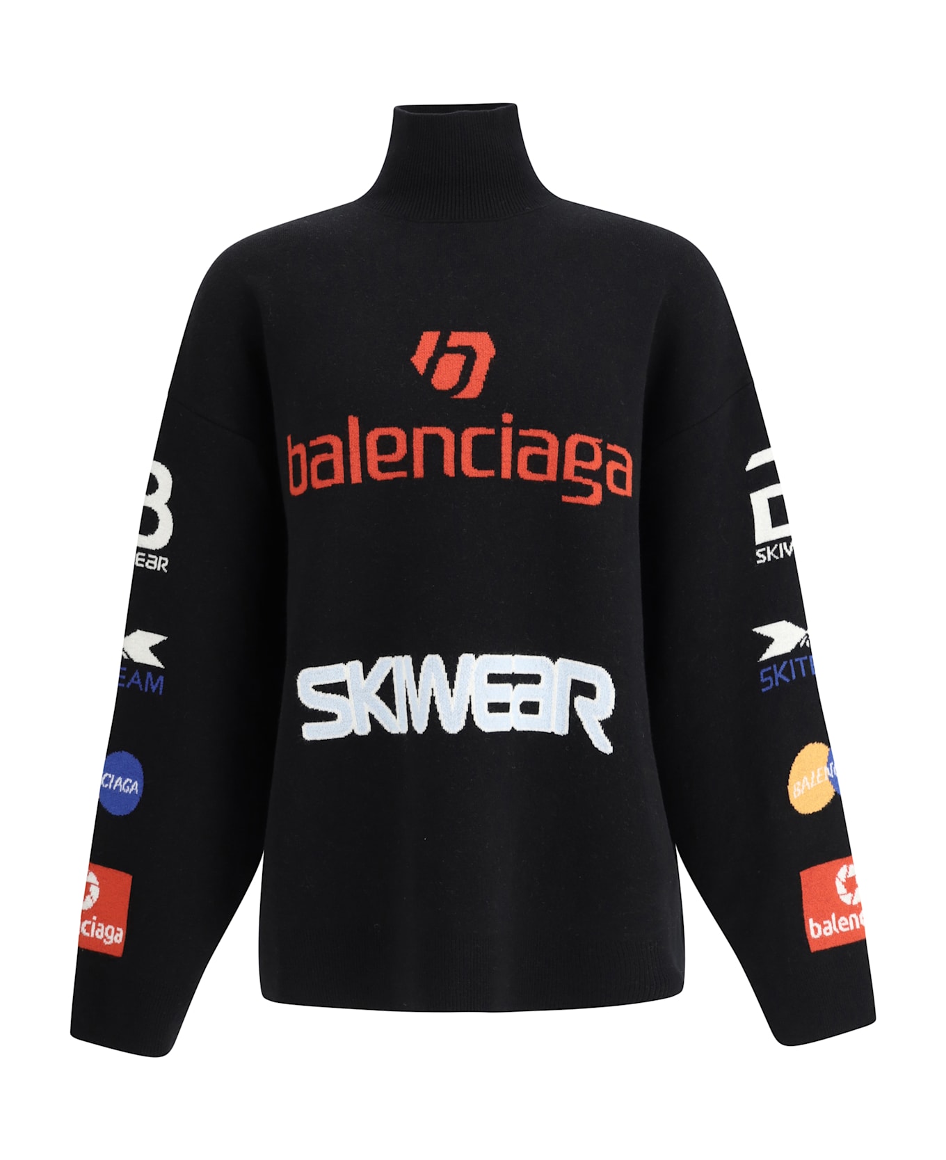 Balenciaga Wool Blend Pullover With Logo - Black/multico
