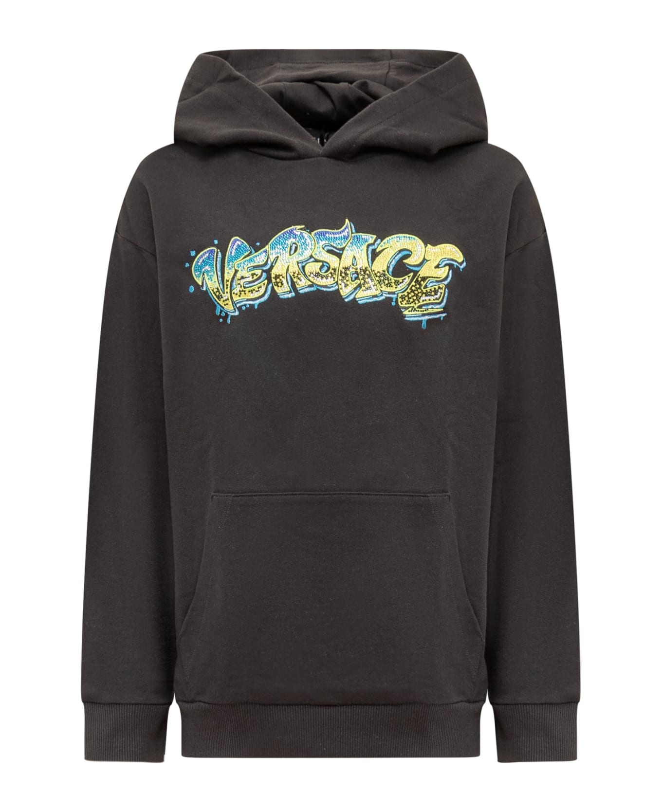 Young Versace Sweatshirt With Logo - Nero Nero Azzurro Multicolor ニットウェア＆スウェットシャツ