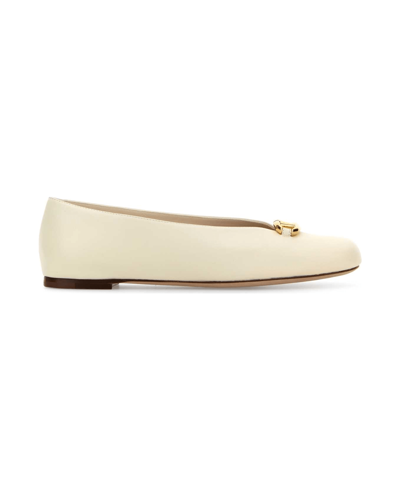 Valentino Garavani Black Leather Vlogo Studio Ballerinas - IVORY