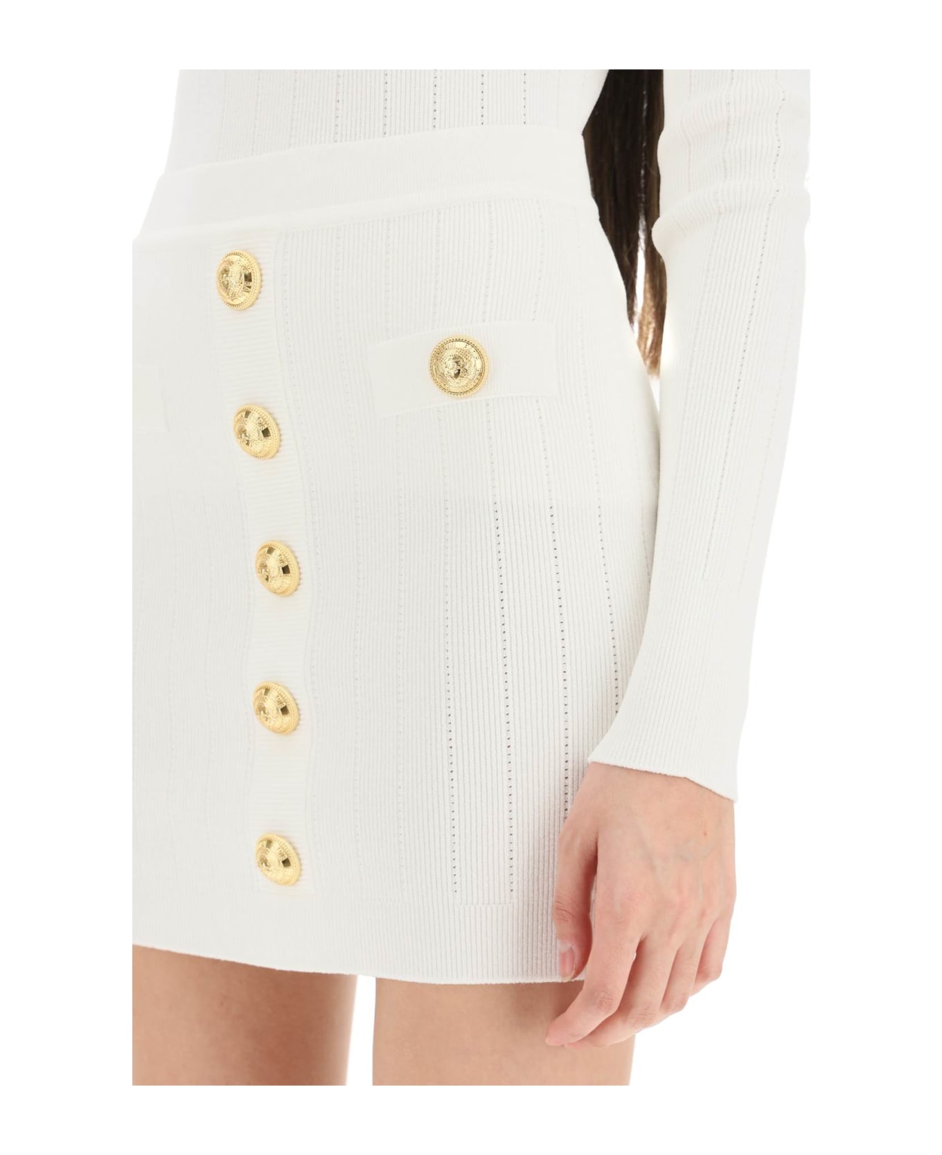 Balmain Knit Mini Skirt With Embossed Buttons - Bianco