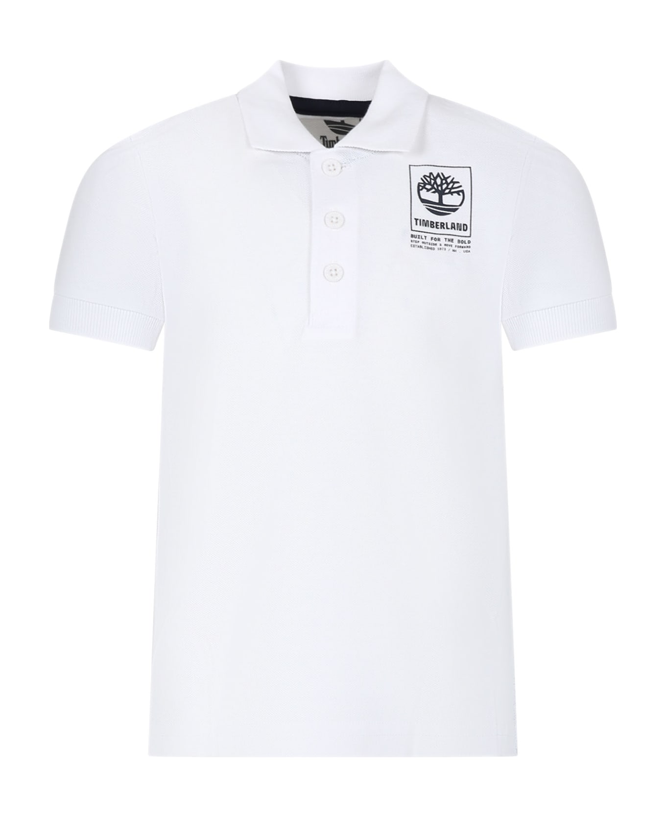 Timberland White Polo Shirt For Boy With Logo - White