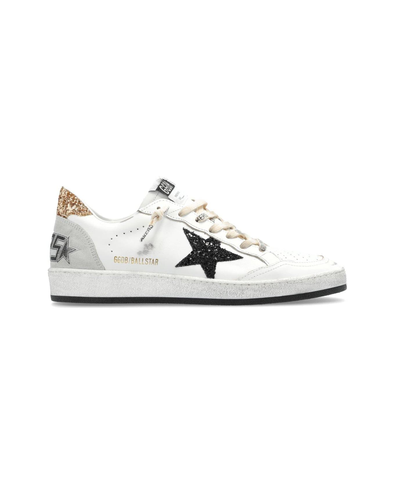 Golden Goose Star Glittered Lace-up Sneakers - White/Black