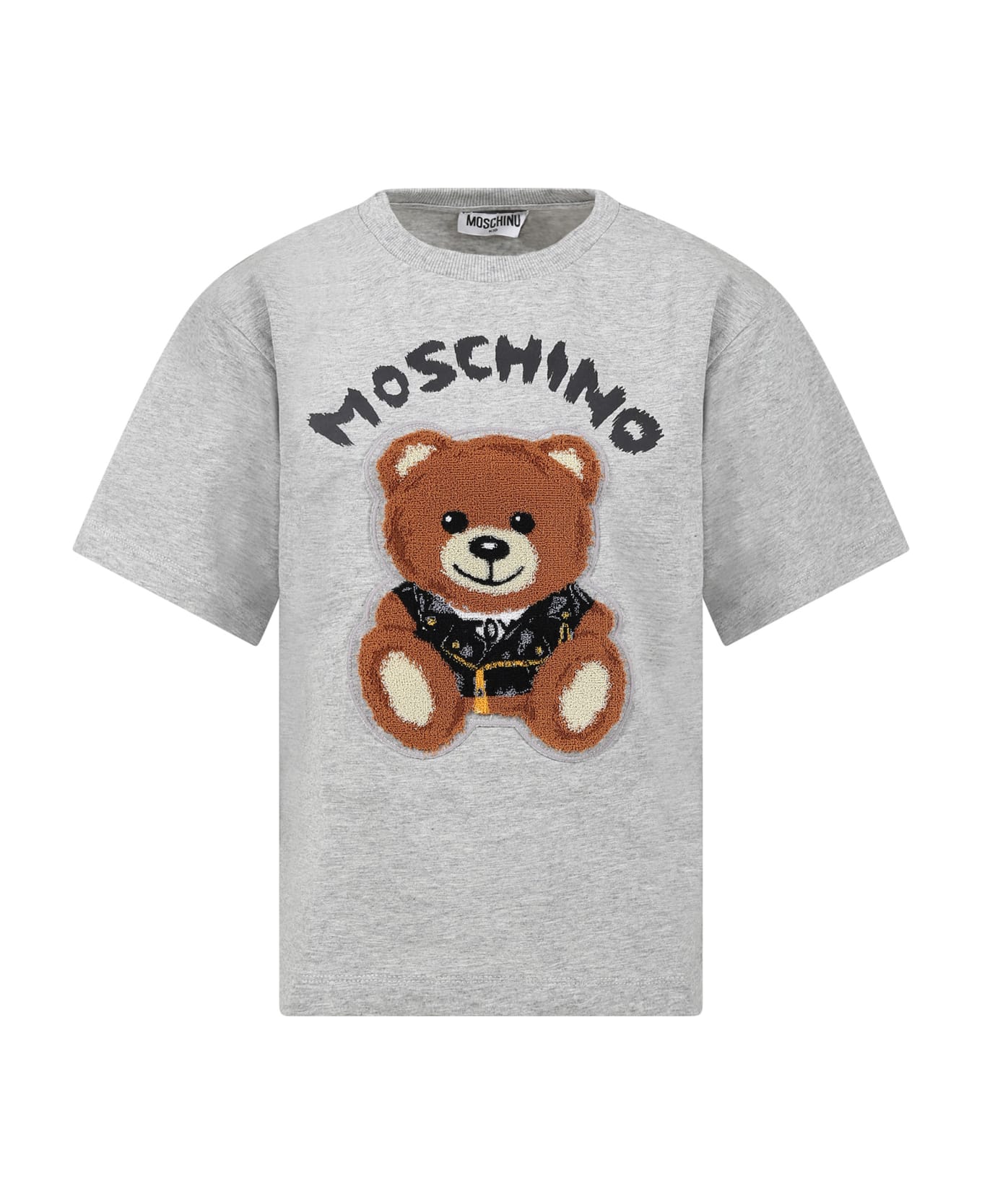 Moschino Gray T-shirt For Kids With Logo And Teddy Bear - Grey