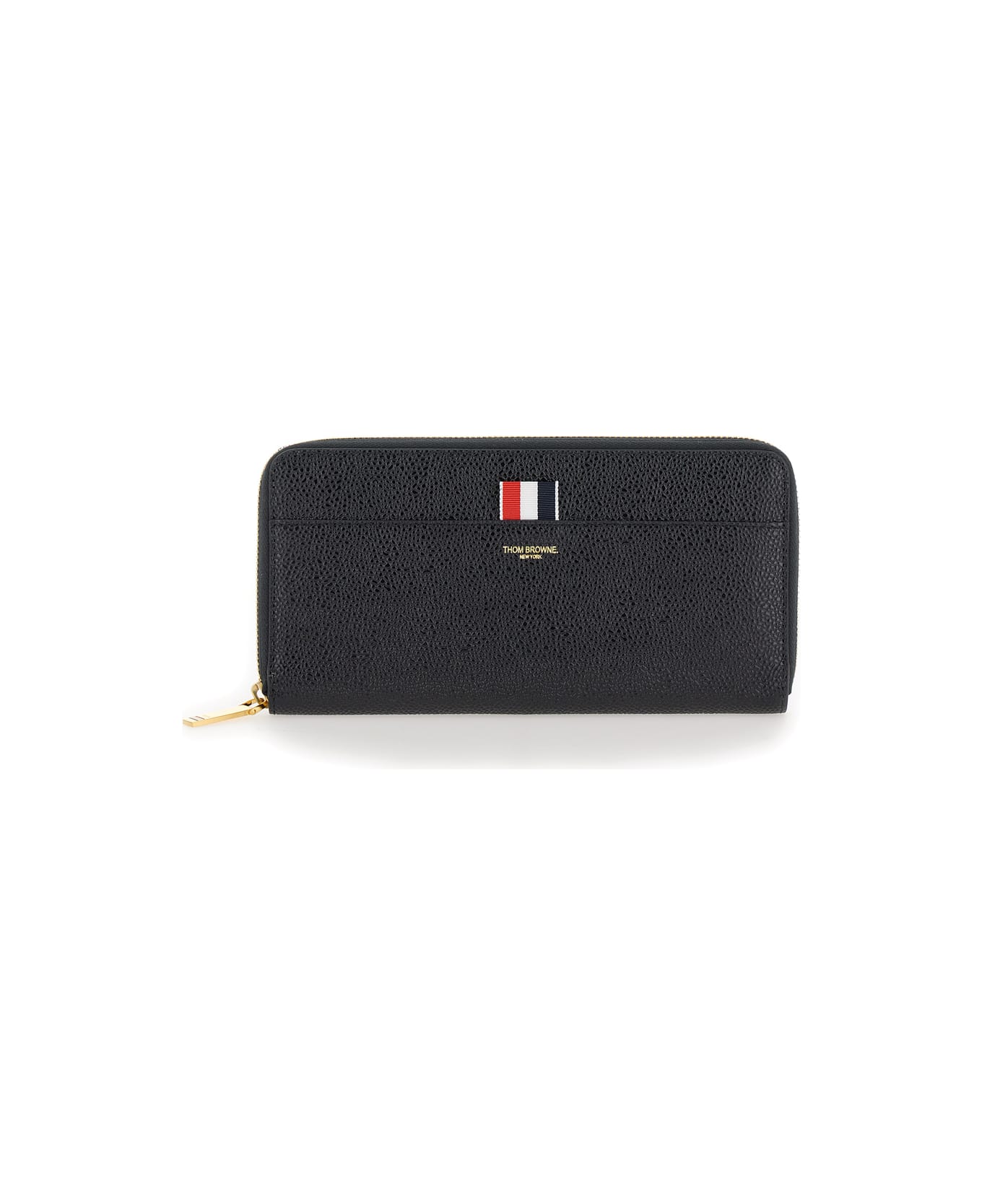 Thom Browne Continental Zip Wallet W/ Rwb Gg Tab In Pebble Grain Leather - Black