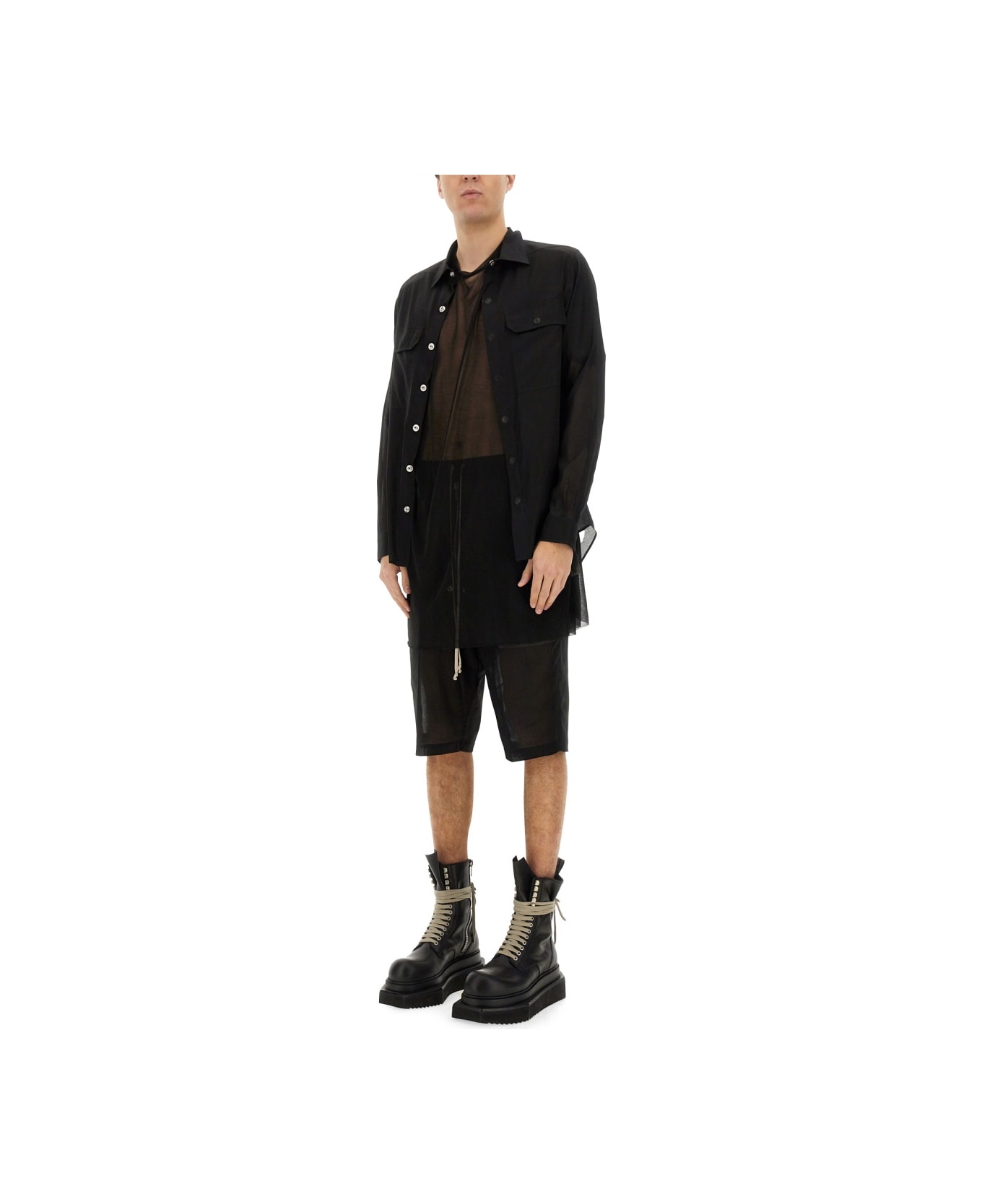 Rick Owens Outershirt In Celadon - BLACK