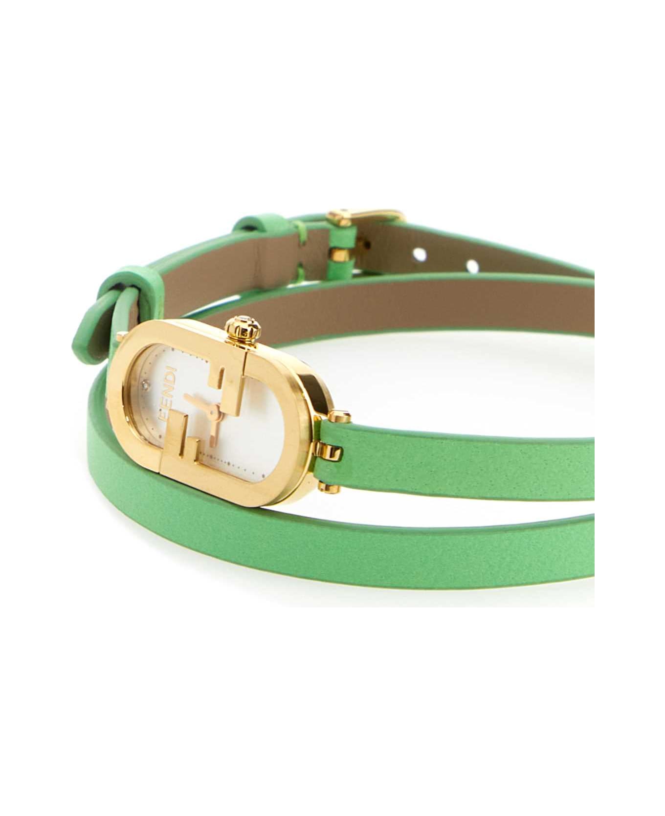 Fendi Mint Green Leather O Lock Vertical Watch - GREEN 財布