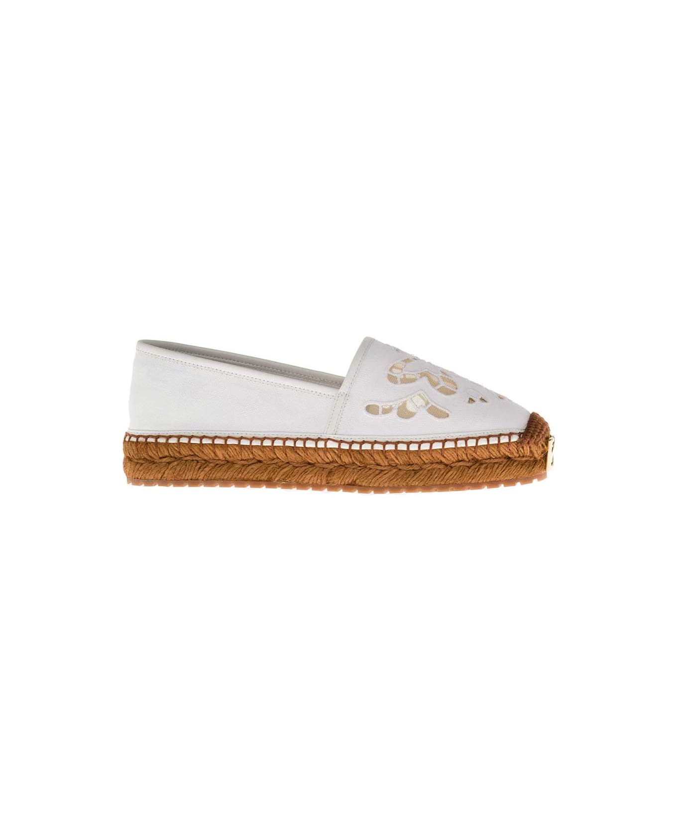 Dolce & Gabbana White Embroidered Cotton Espadrilles - White