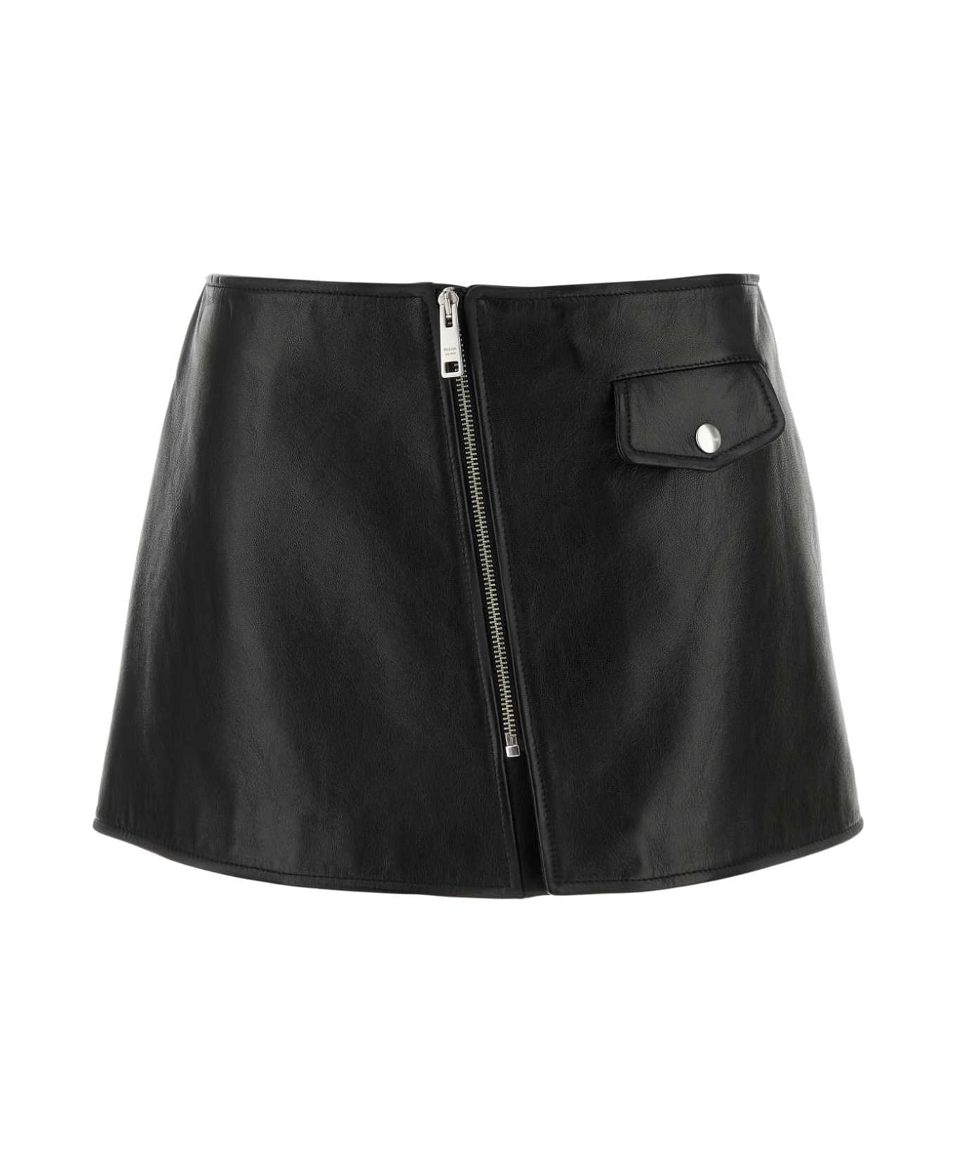 Prada Black Leather Mini Skirt - NERO