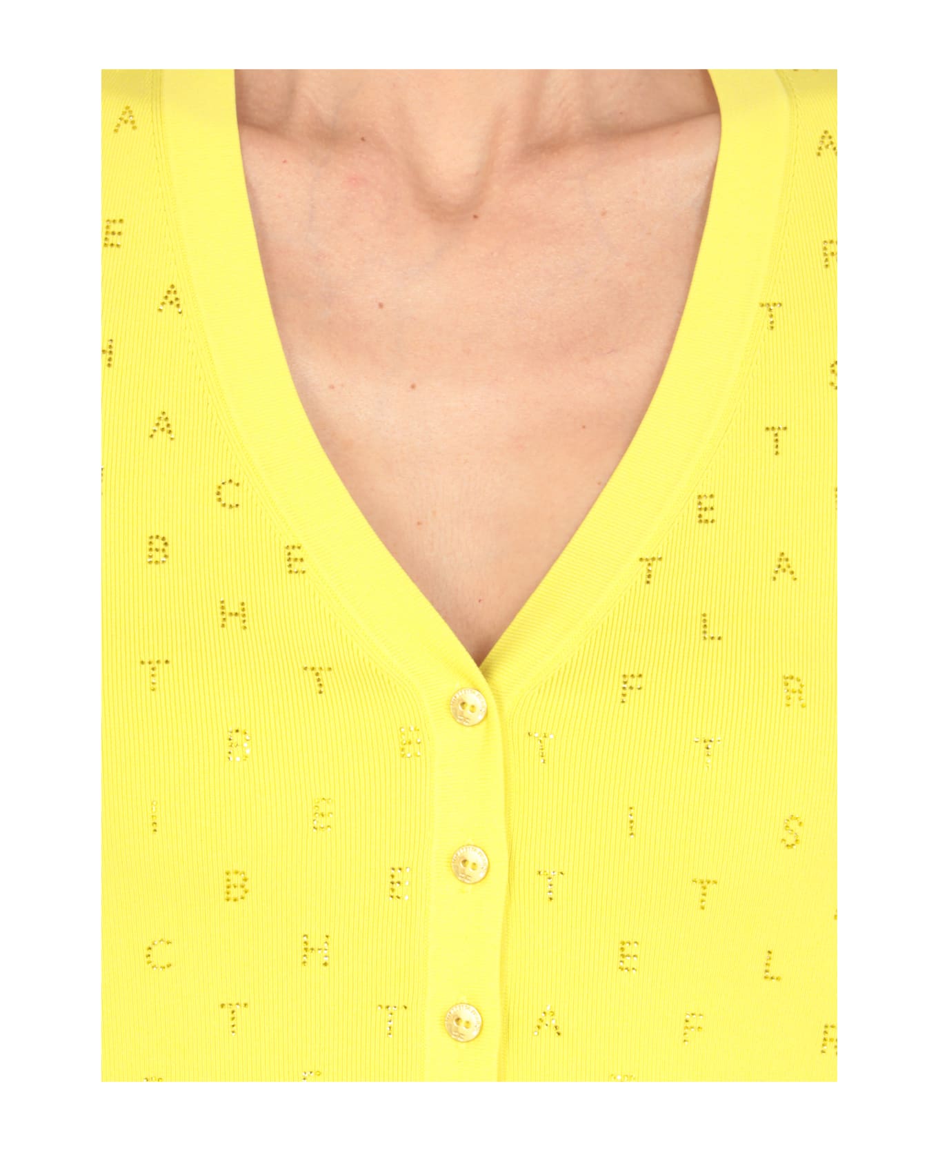 Elisabetta Franchi Cardigan With Strass Lettering - Yellow