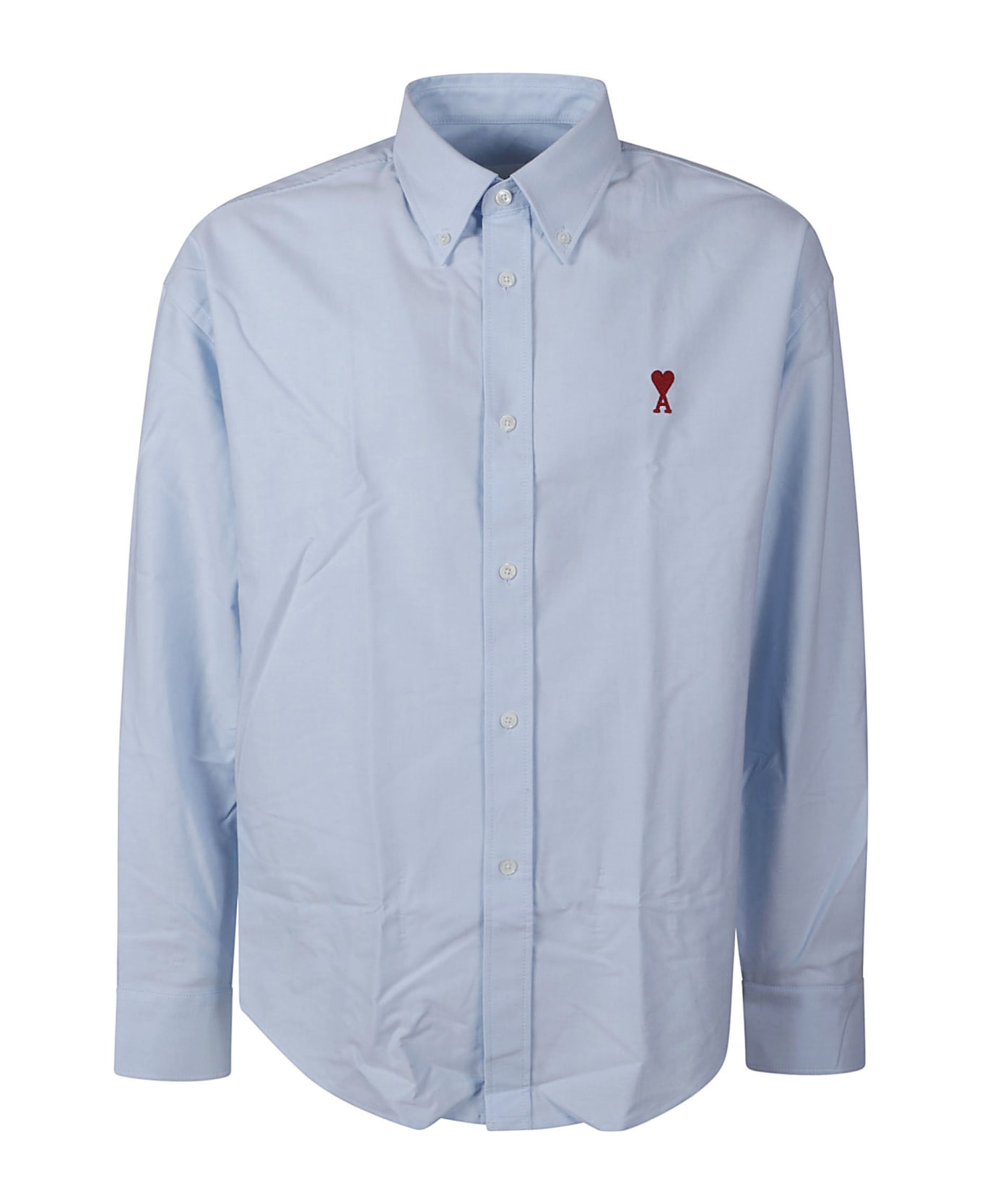 Ami Alexandre Mattiussi Logo Embroidered Round Hem Plain Shirt - Sky Blue