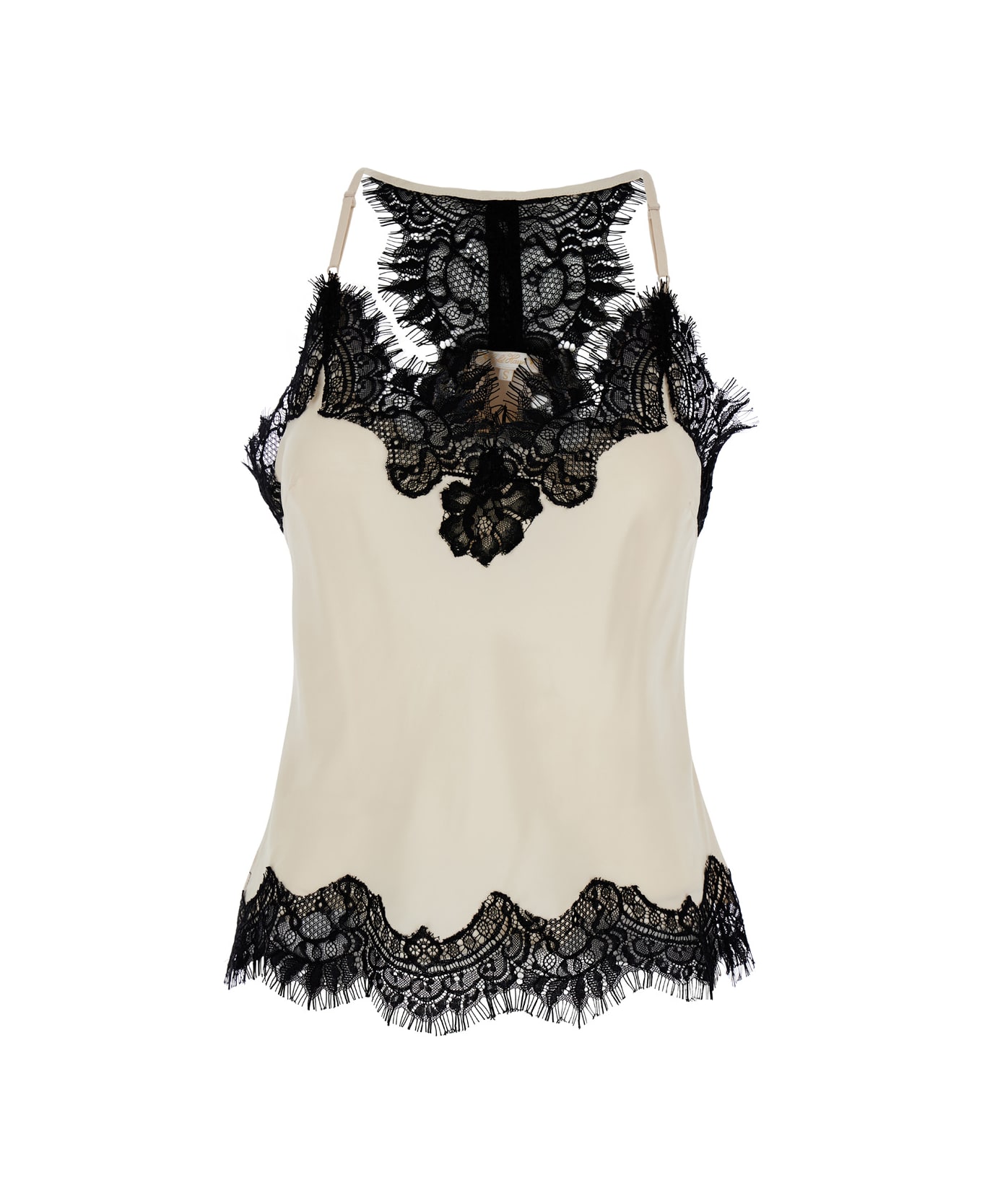 Gold Hawk 'lucy' White Camie Top With Lace Trim And Racerback In Silk Woman - Beige