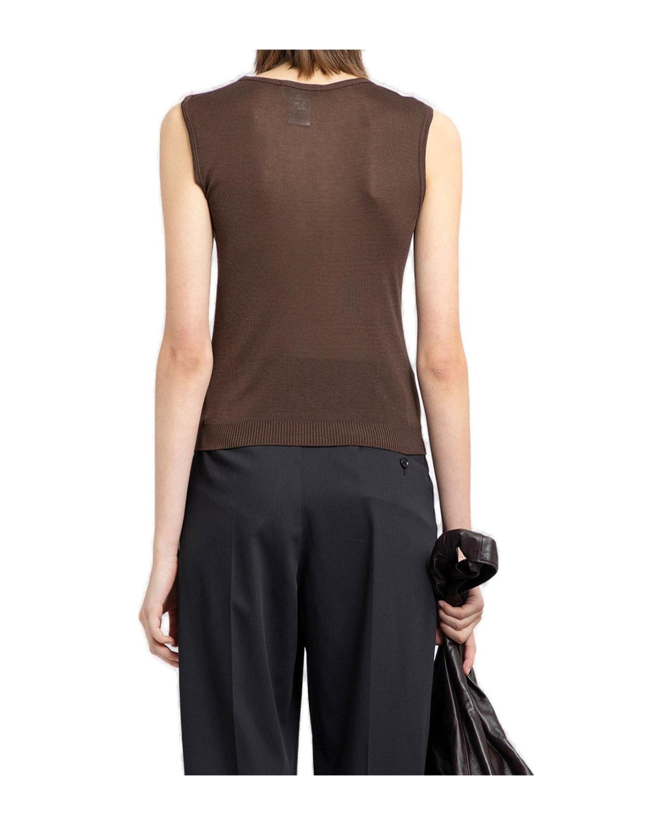 Lemaire Semi-sheer Ribbed Knitted Tank Top - DARK CHOCOLATE タンクトップ