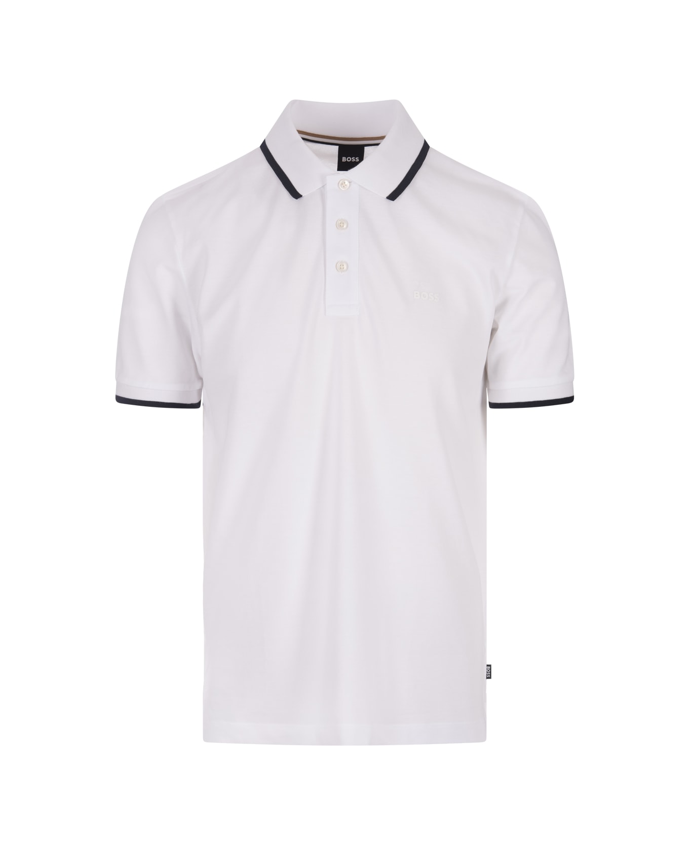 Hugo Boss White Slim Fit Polo Shirt With Striped Collar - Natural