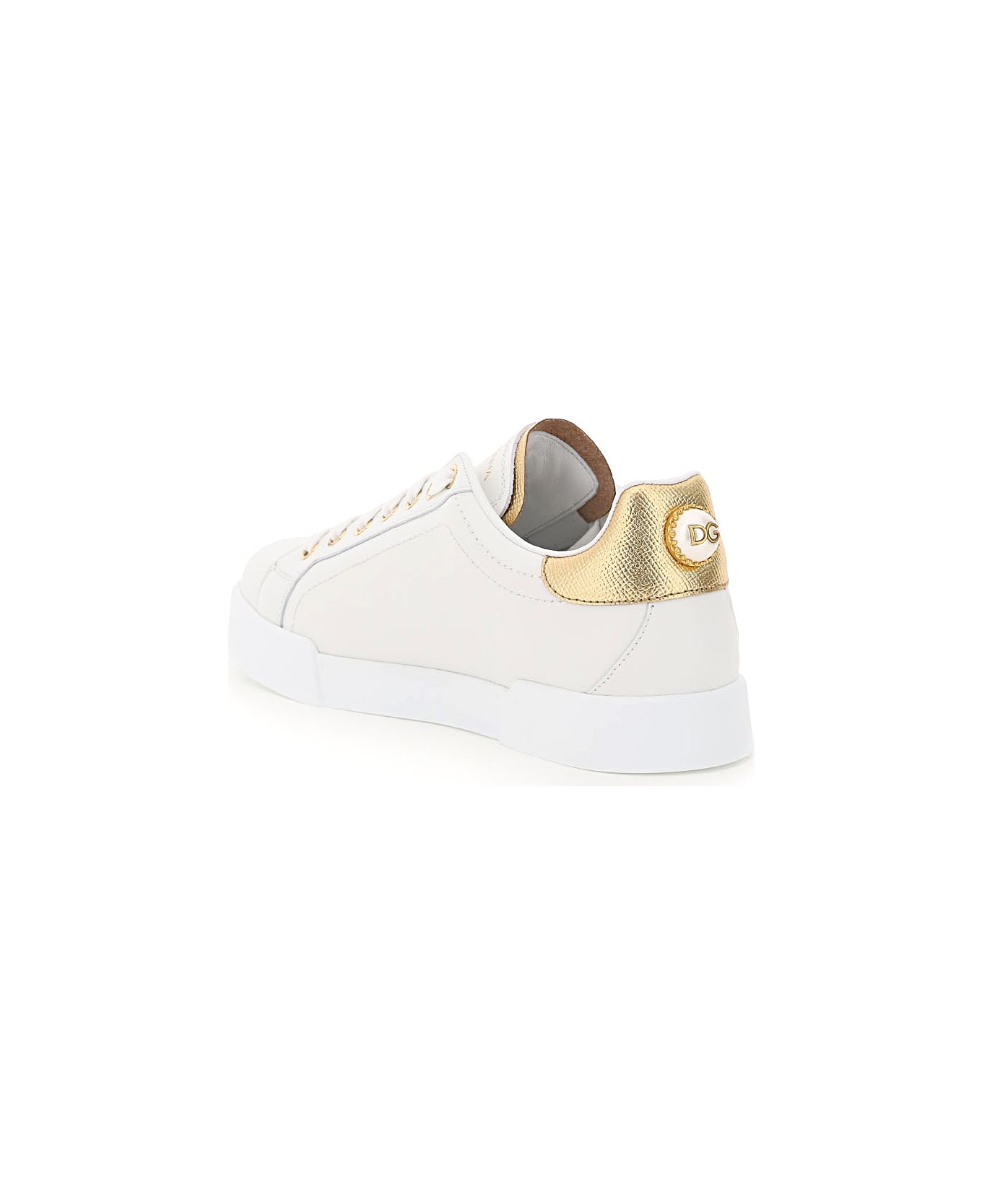 Dolce & Gabbana Portofino Sneakers With Pearl - Bianco/oro