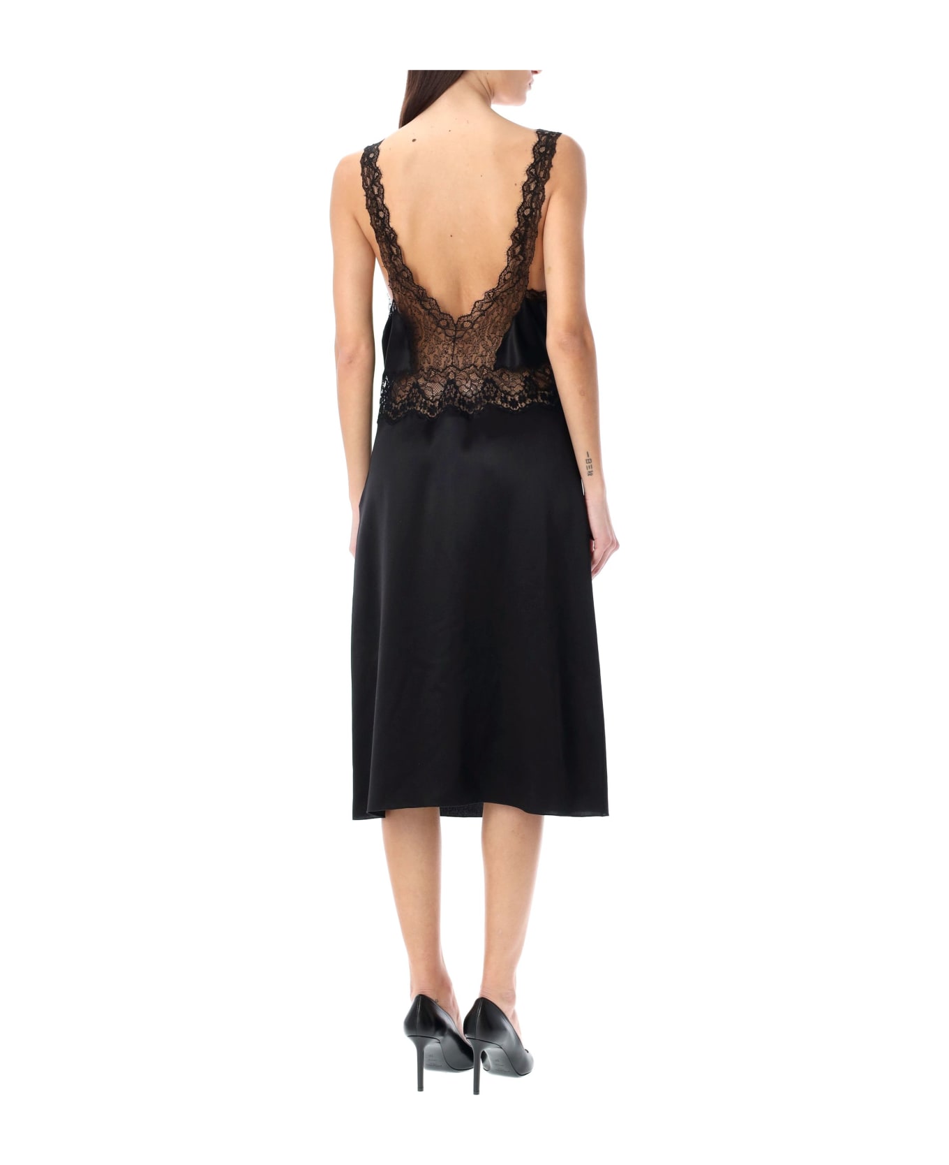Saint Laurent Slip V-neck Lace Dress - BLACK