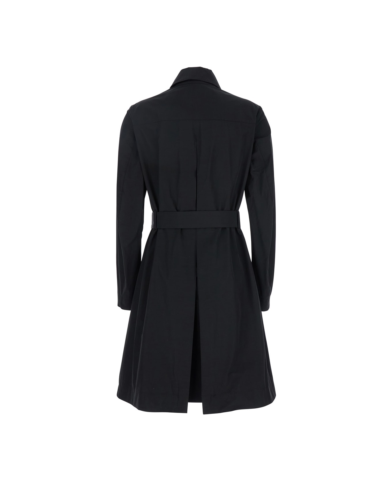 Merci Black Trench Coat With Classic Collar And Adjustable Belt In Fabric Woman - Black