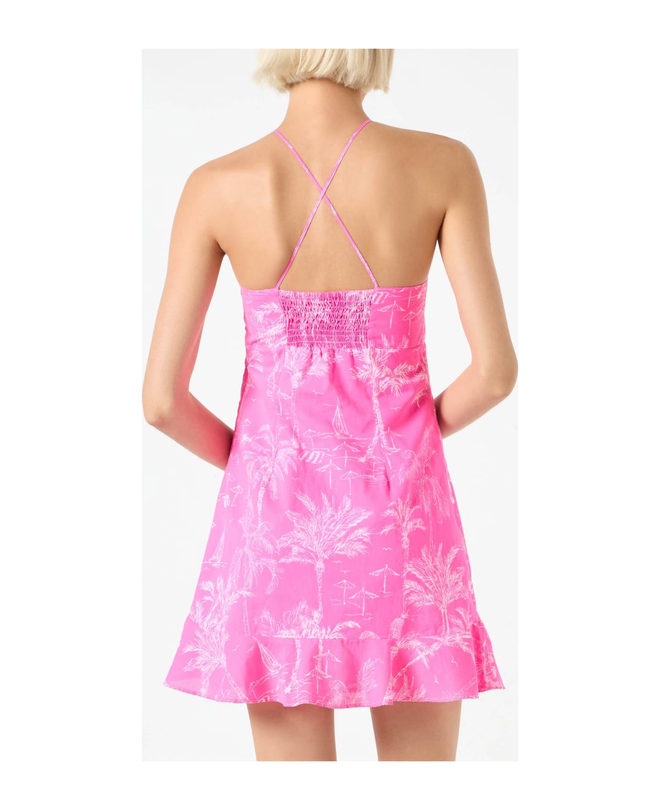MC2 Saint Barth Fluo Pink Toile De Jouy Print Slip Dress Avrill - PINK
