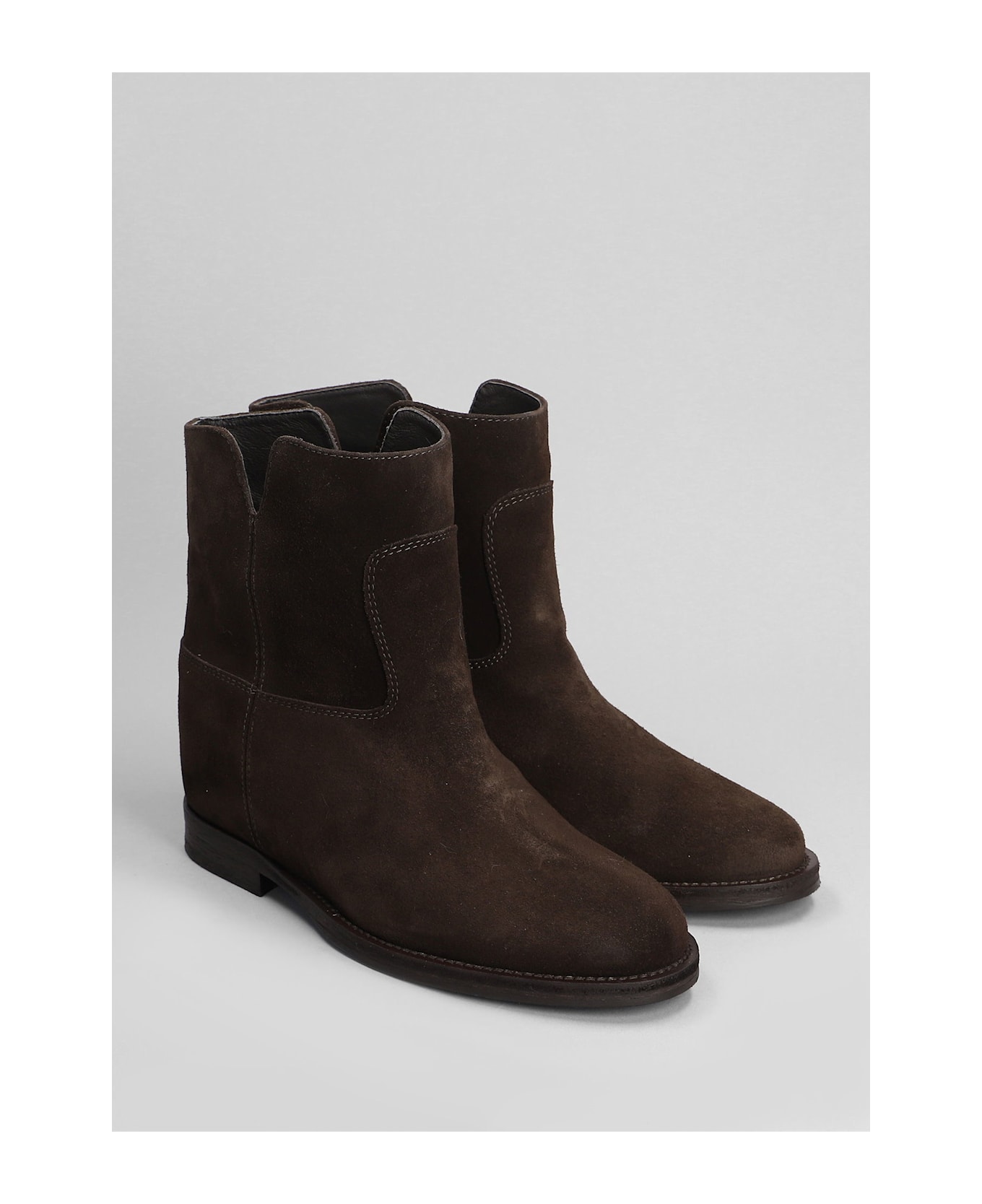 Via Roma 15 Ankle Boots Inside Wedge In Dark Brown Suede - dark brown