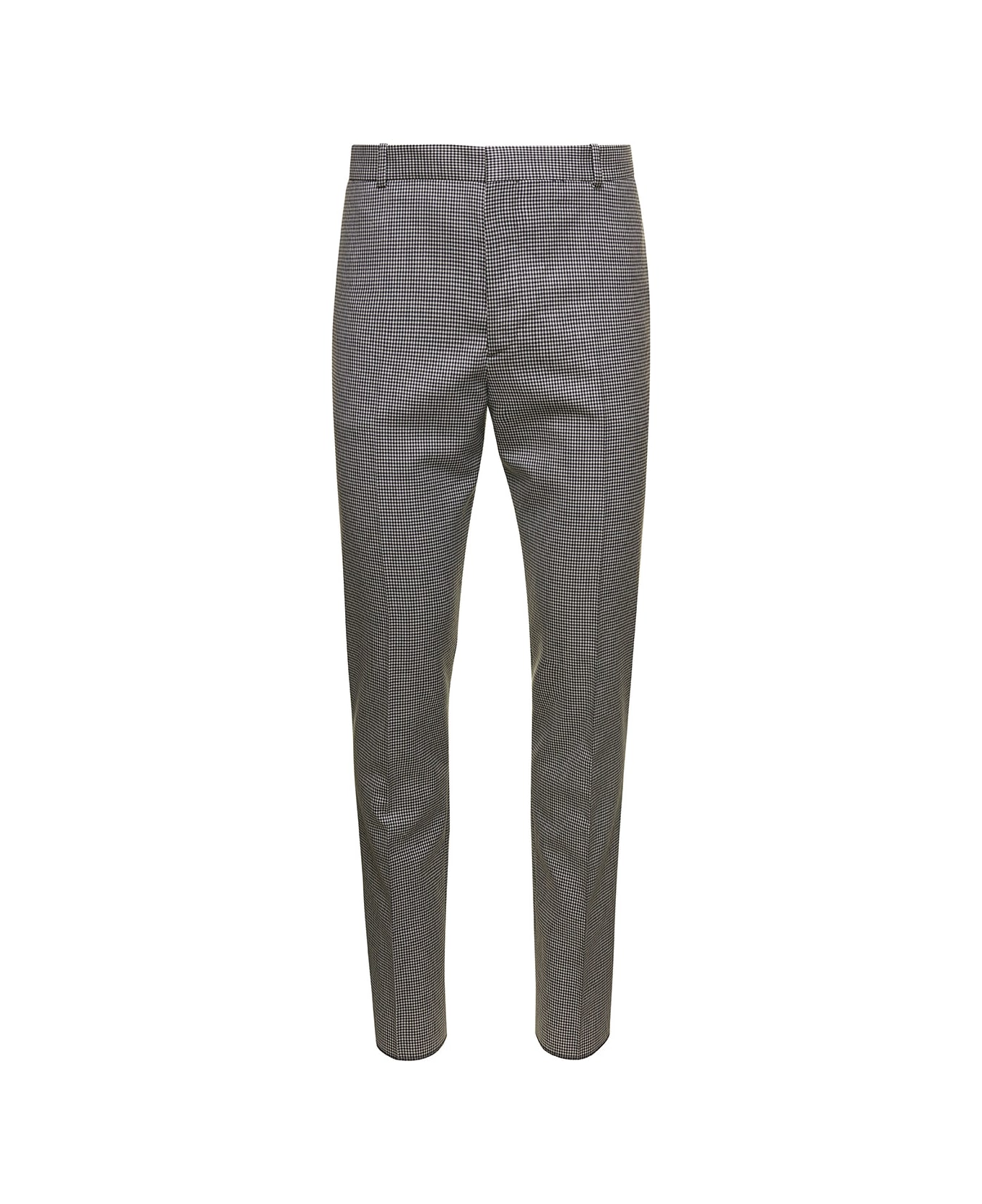 Alexander McQueen Grey Cigarette Pants With Houndstooth Pattern In Wool Man - Grey