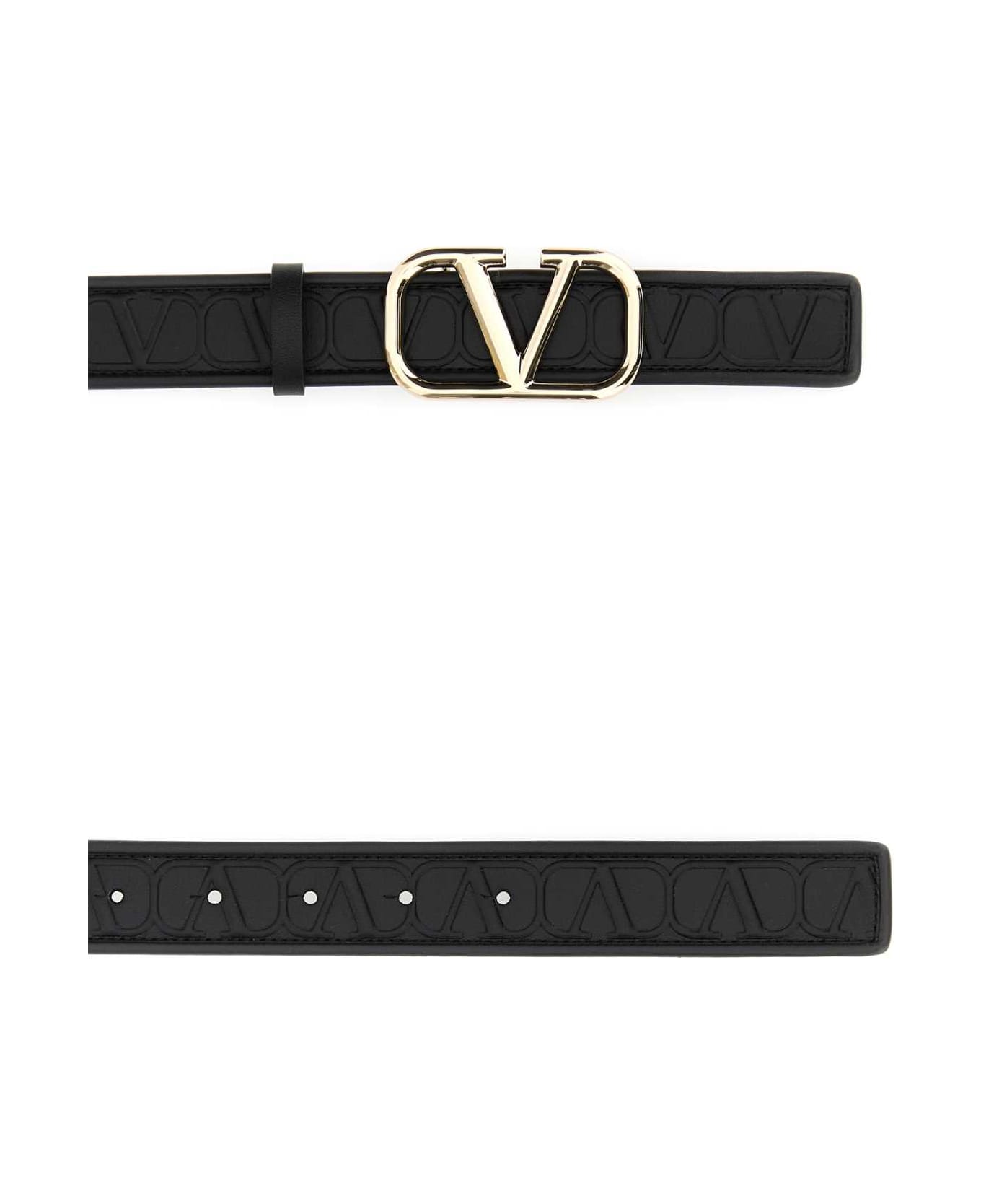 Valentino Garavani Black Leather Vlogo Signature Belt - NERO ベルト