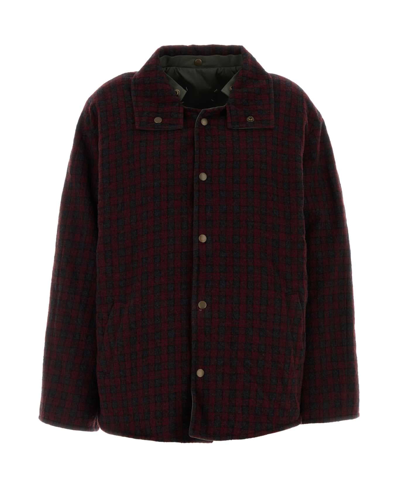 Maison Margiela Embroidered Wool Reversible Jacket - MILITARYBURGUNDYCHECK