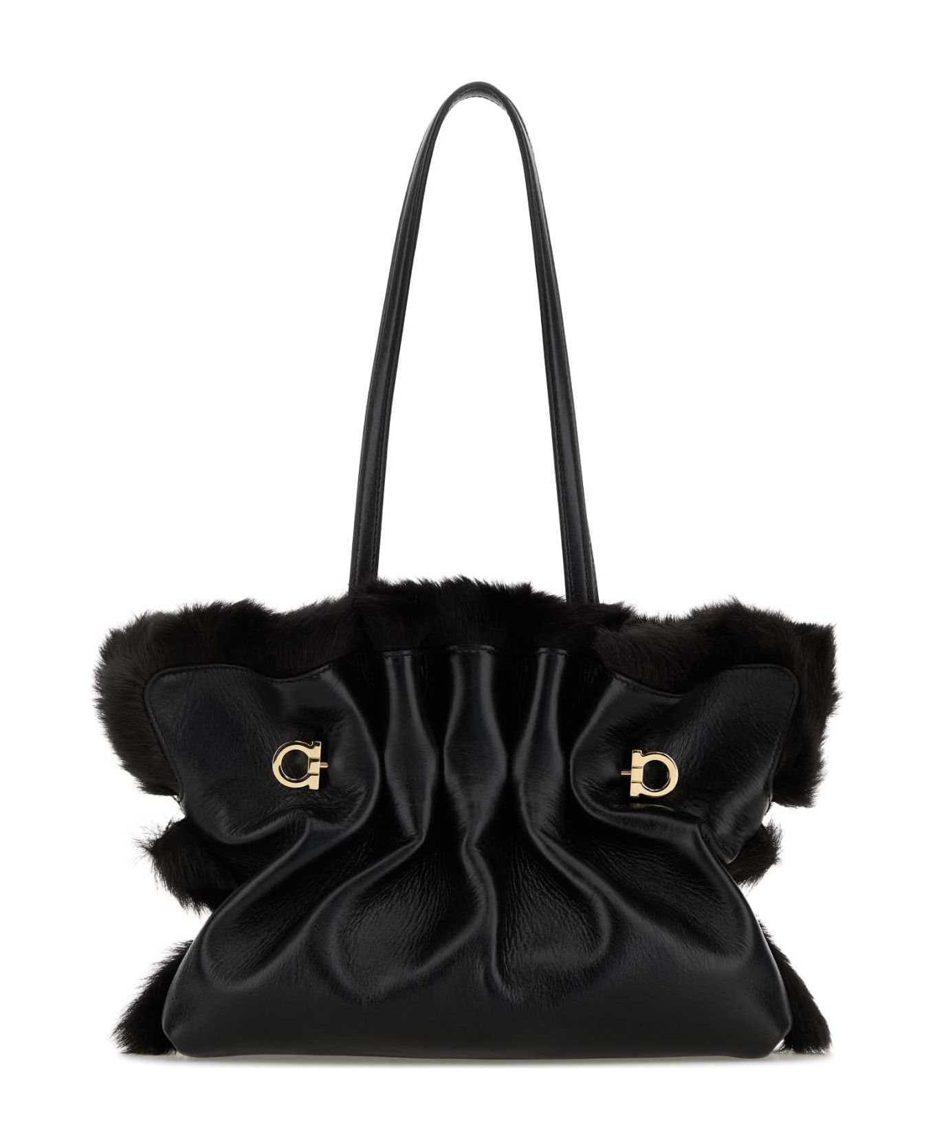 Ferragamo Black Leather Shoulder Bag - NEROTMORO