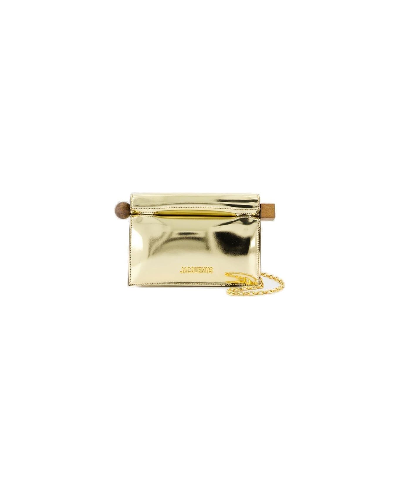 Jacquemus Logo Plaque Metallic Clutch Bag - Golden