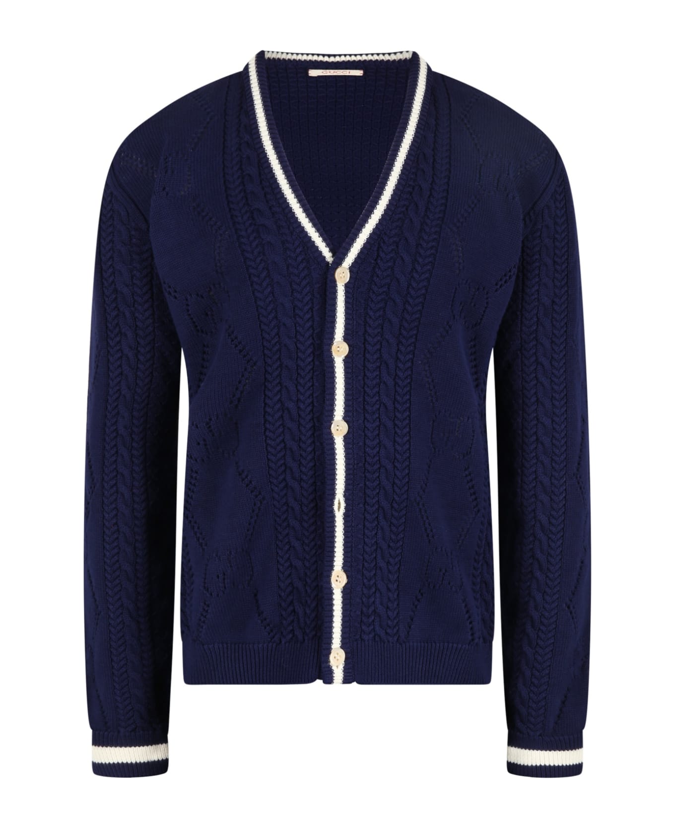 Gucci Blue Cardigan For Boy With Logo Patch - Blue