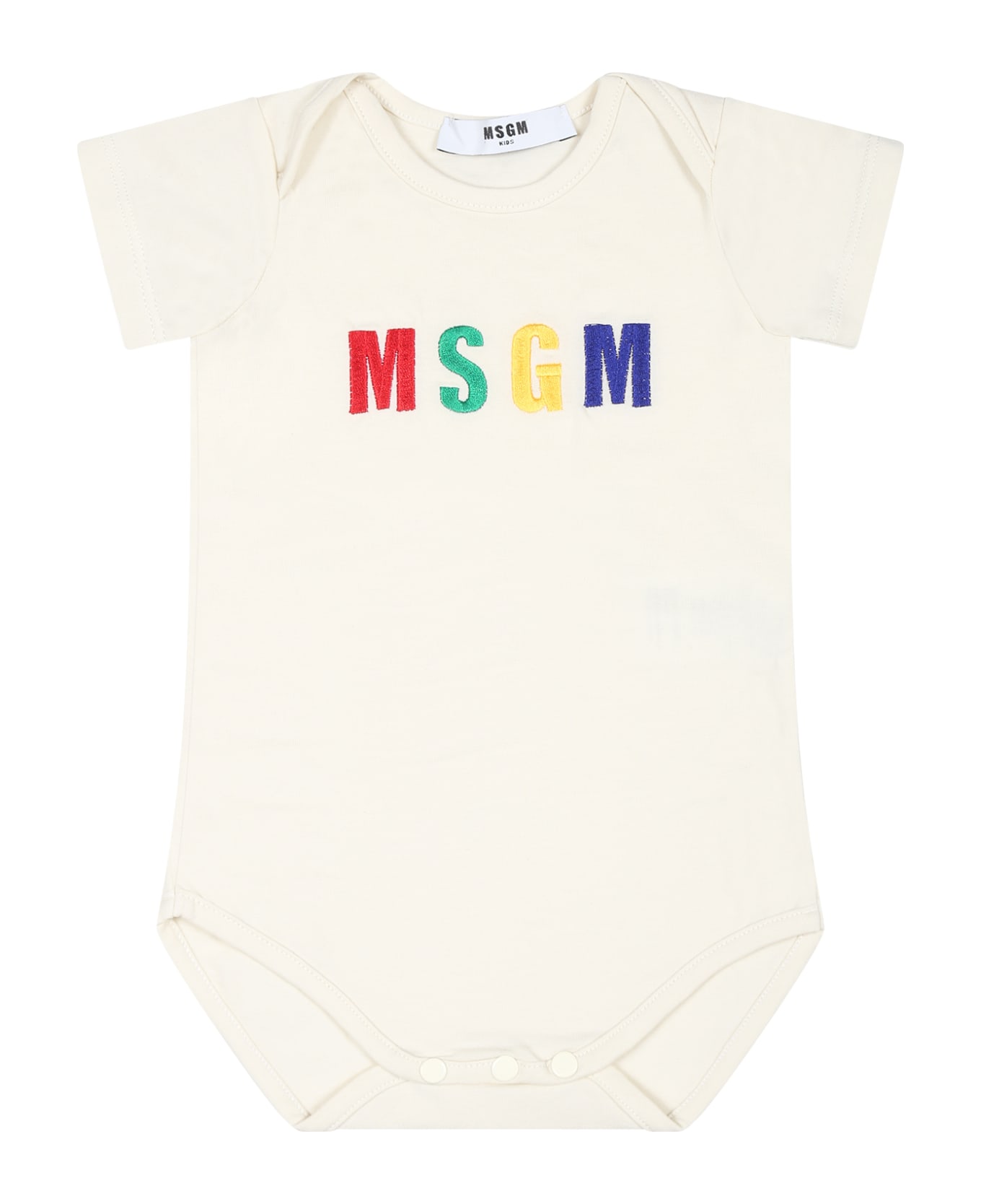 MSGM Ivory Bodysuit Set For Babykids With Logo - Ivory