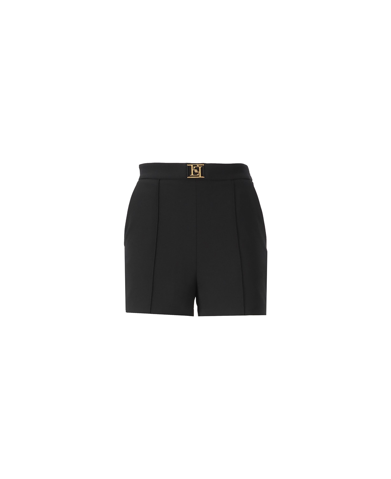 Elisabetta Franchi Crepe Shorts With Gold Plate - Black ショートパンツ