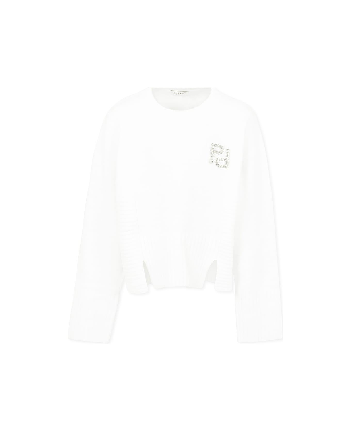 Pinko White Sweater For Girl With Logo - White