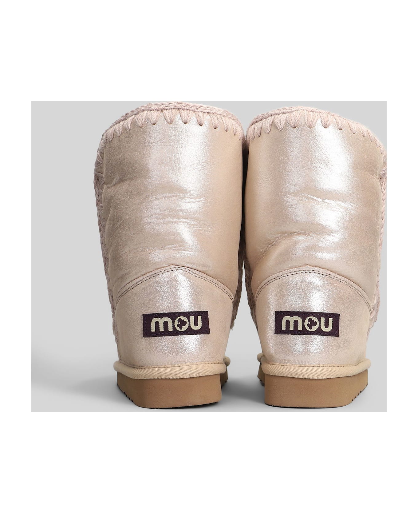 Mou Eskimo 24 Low Heels Ankle Boots In Rose-pink Glitter - rose-pink