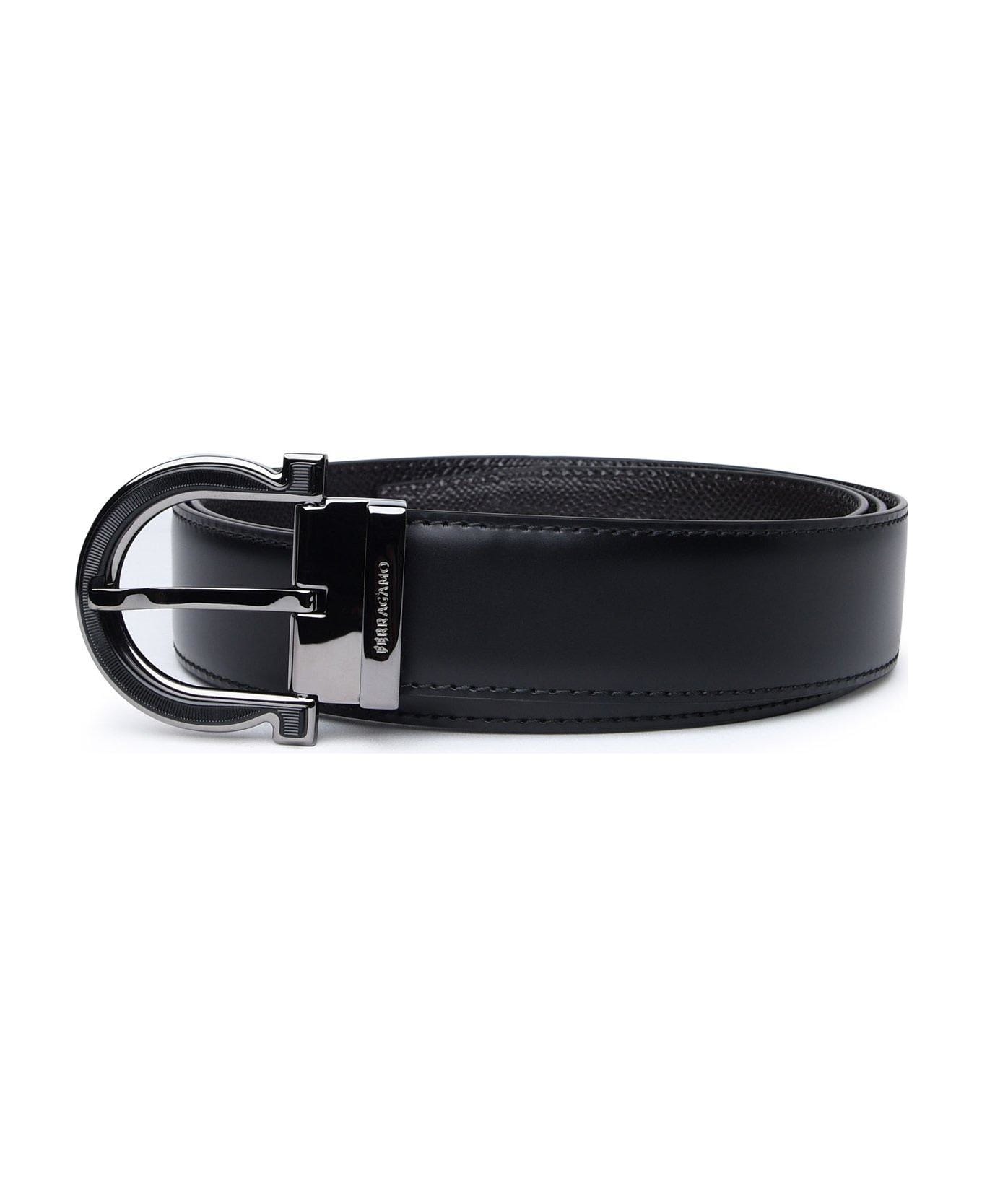 Ferragamo Gancini Buckled Reversible Belt - BLACK