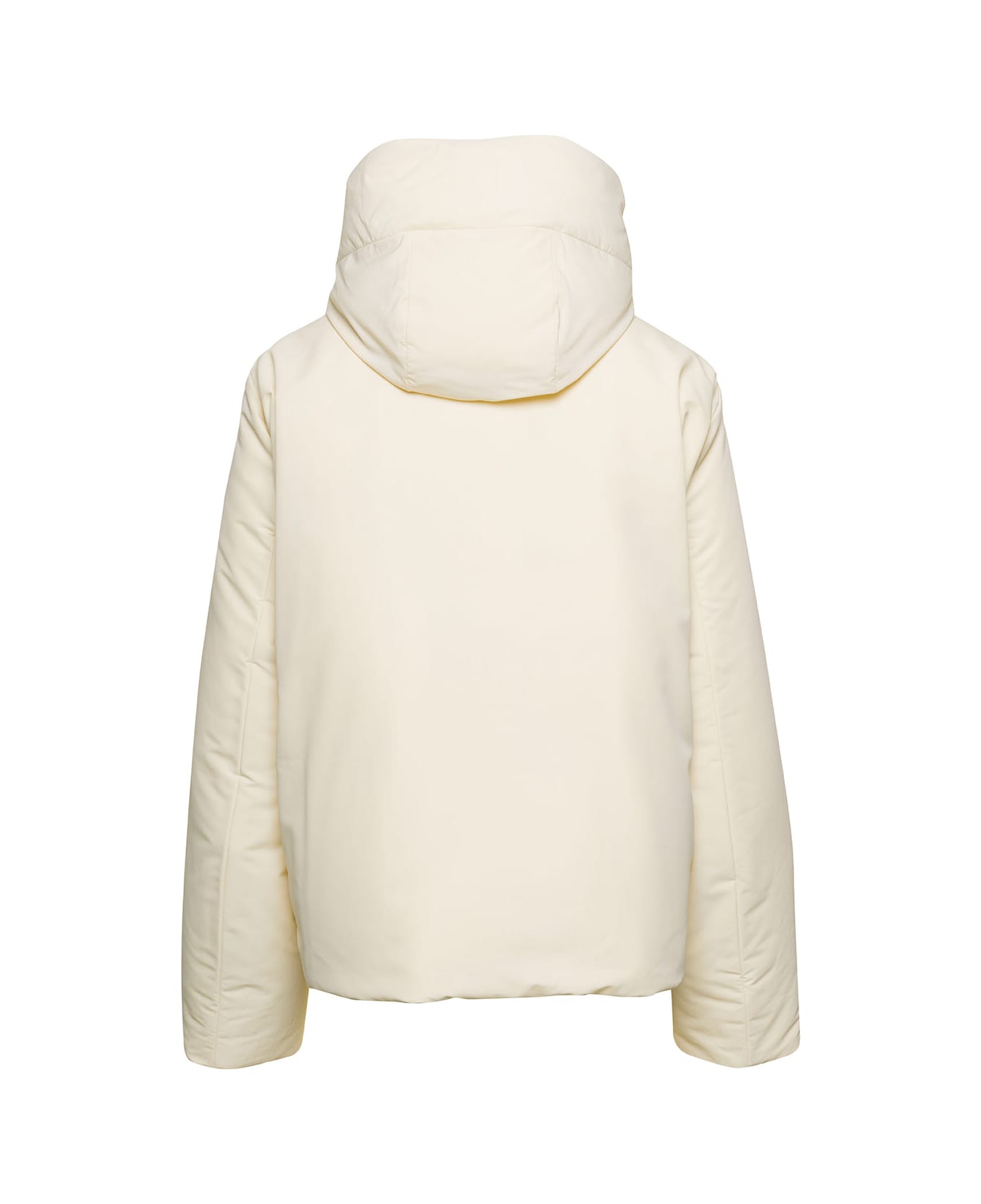 Jil Sander Cream Hooded Down Jacket With Zip In Nylon Woman - Dune